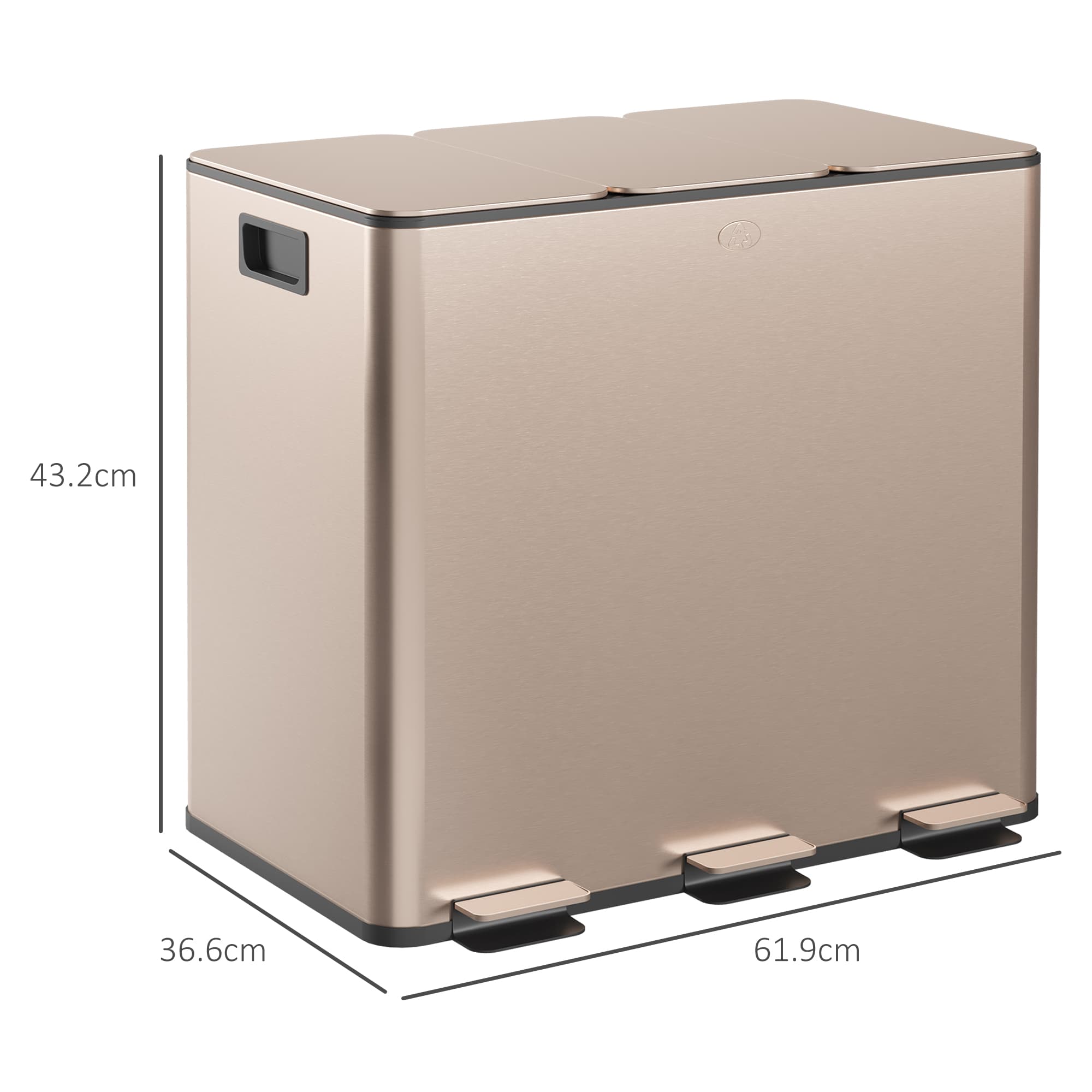 Gold Tone Triple Pedal Bin for Sorted Kitchen Waste - image 10