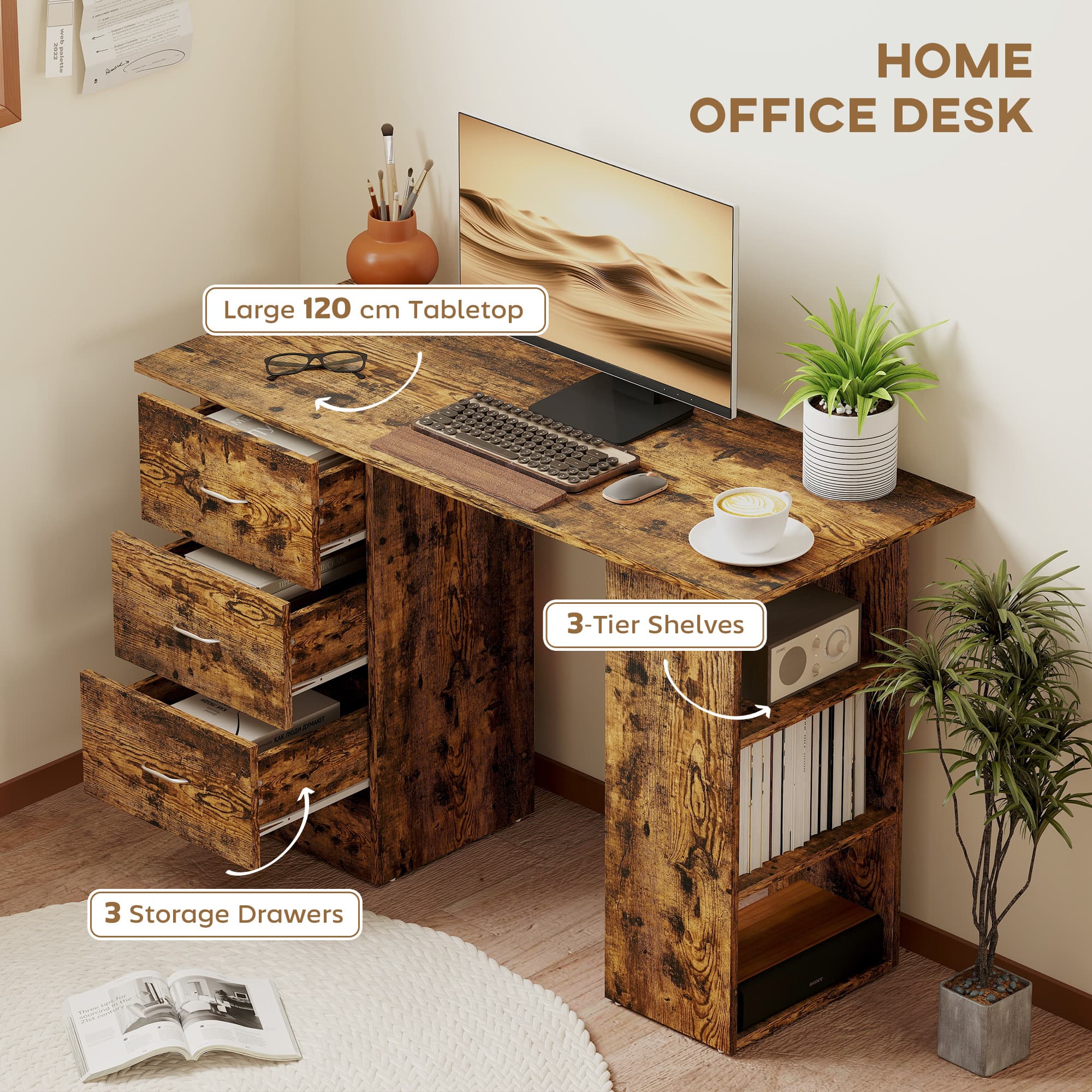 Maximise Your Productivity with this Rustic Brown Desk - image 4