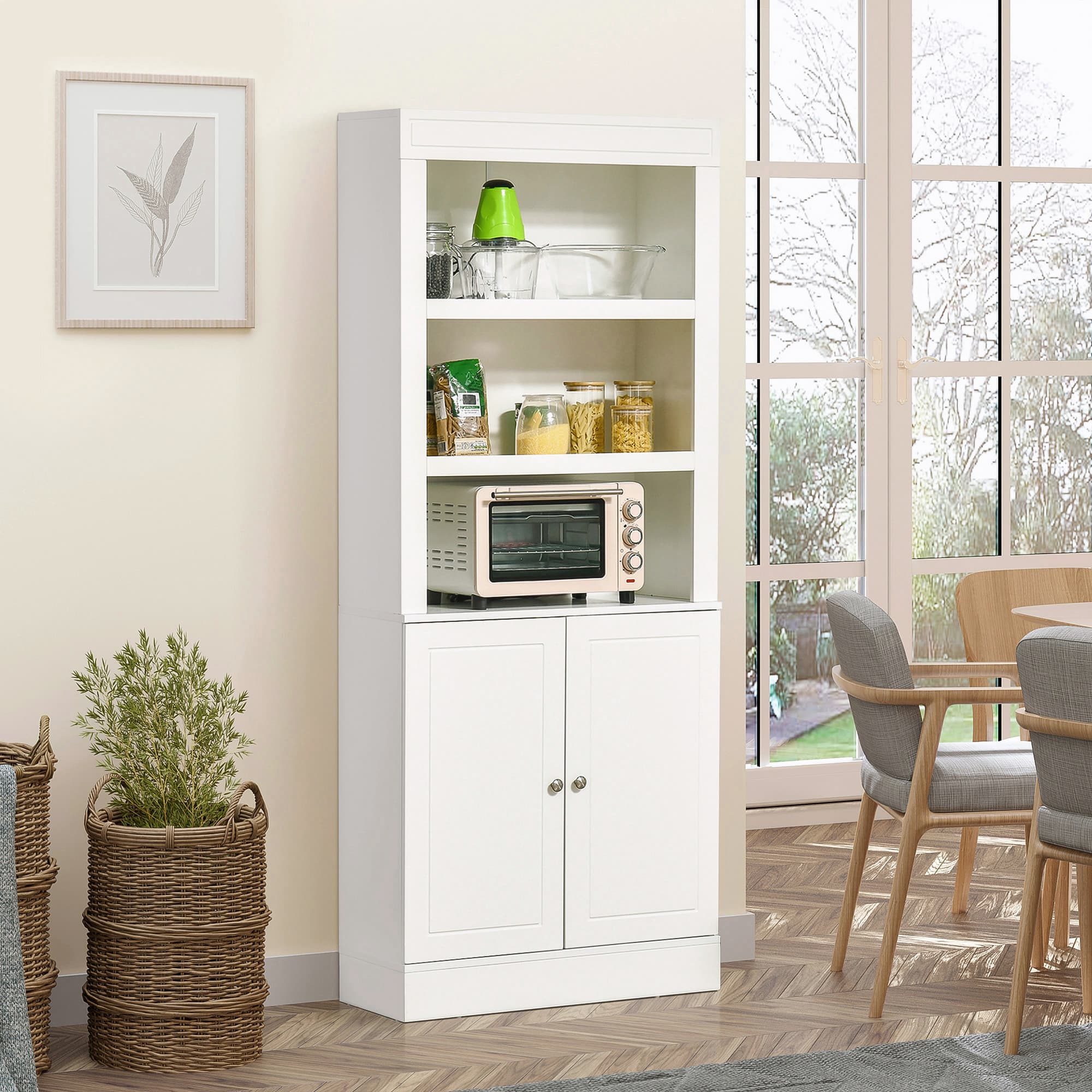 Freestanding White Pantry Cupboard with Open and Closed Storage - image 4