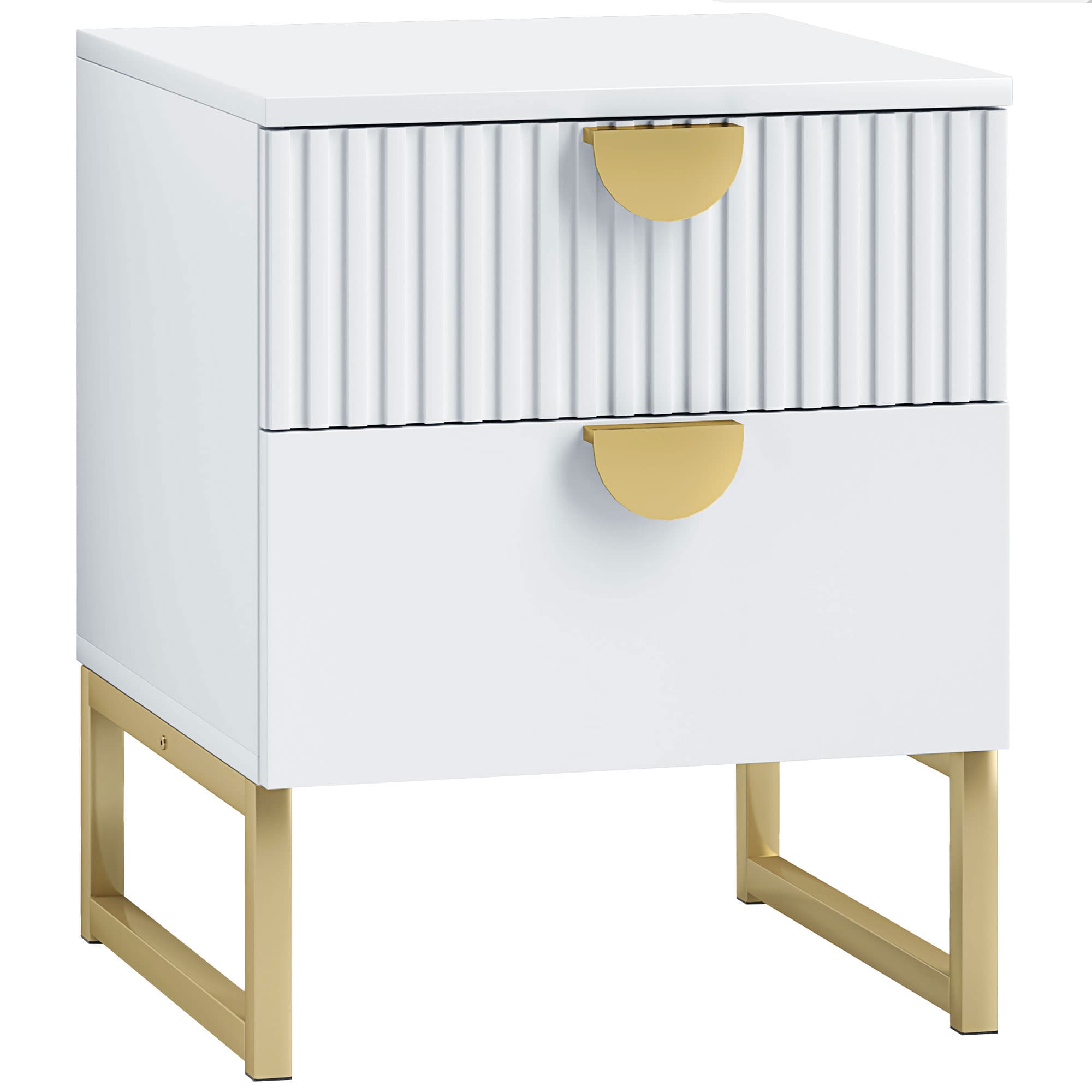 White Two-Drawer Bedside Table with Gold Handles - image 6