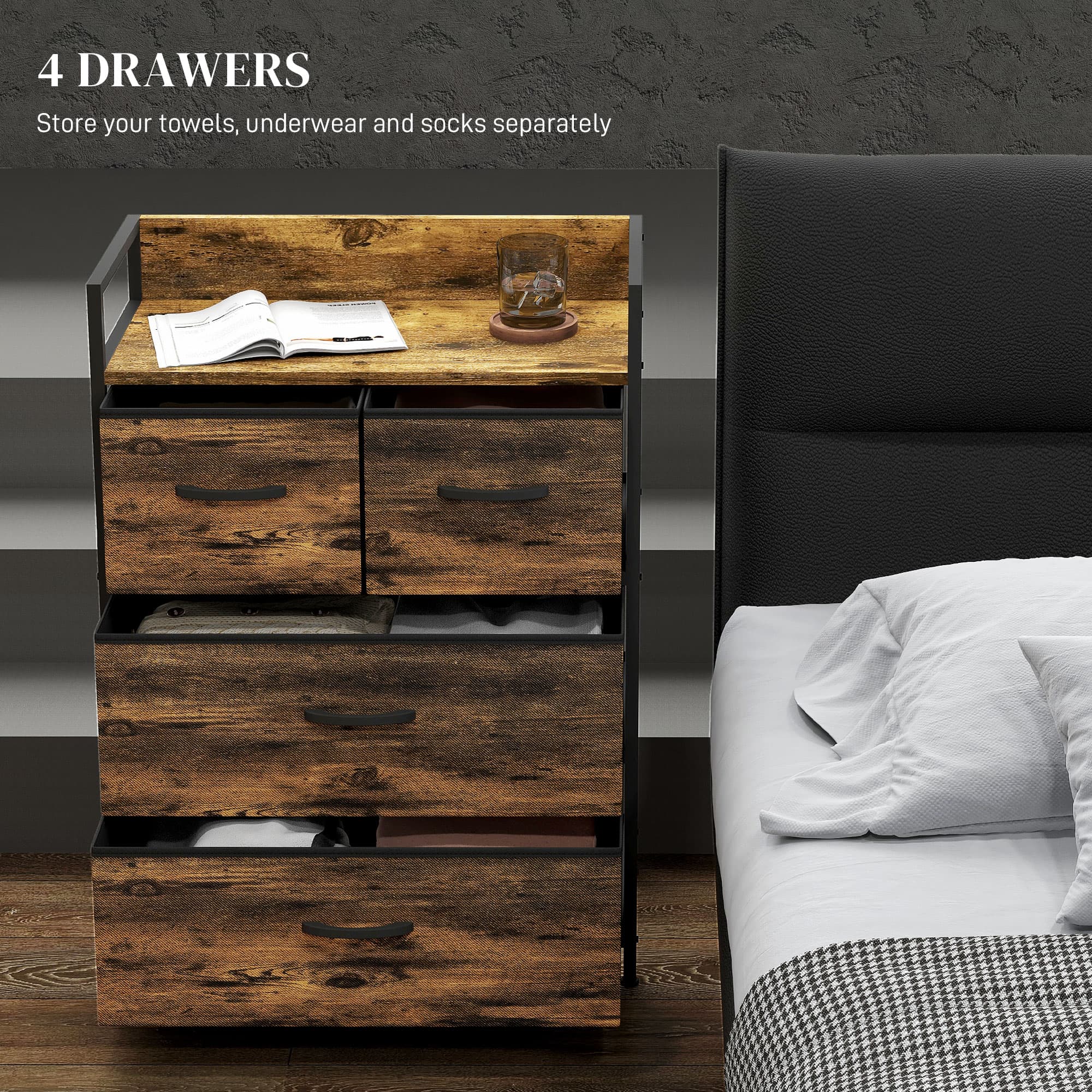 Four-Drawer Fabric Storage Chest in Rustic Industrial Style - image 6