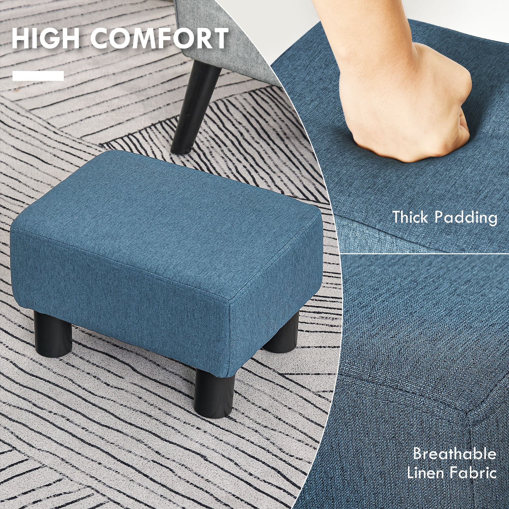 A compact blue footstool with linen upholstery and foam padding - image 3