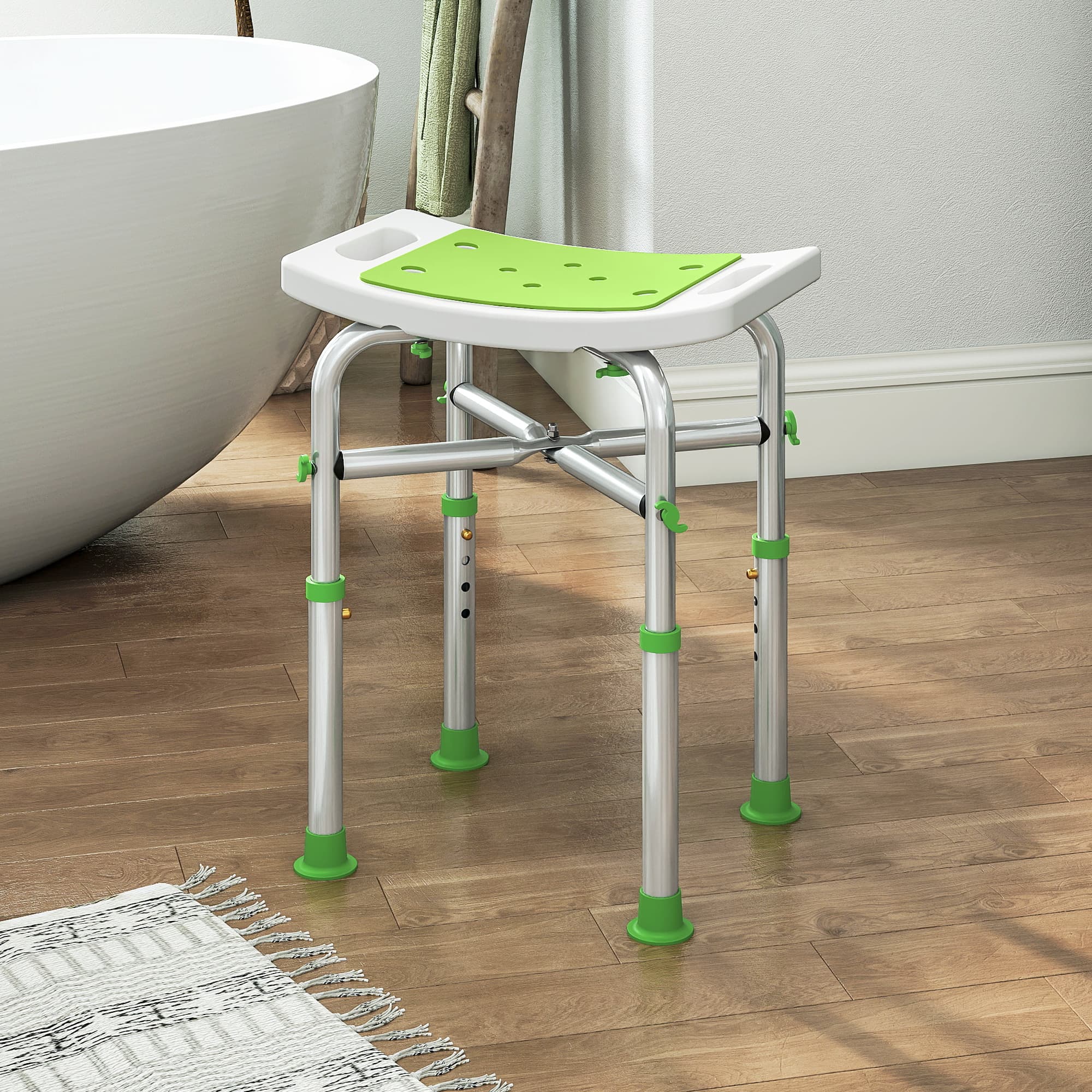 Green Adjustable Shower Stool with Curved Seat - image 8