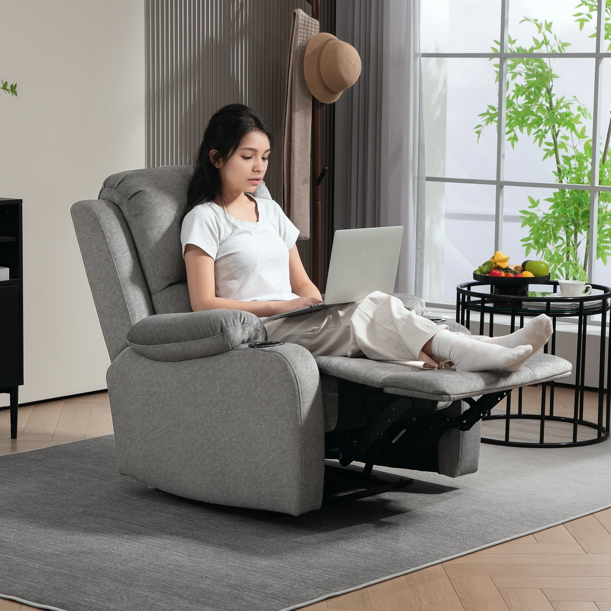 Manual Reclining Armchair in Grey Microfibre – Built-In Footrest - image 5