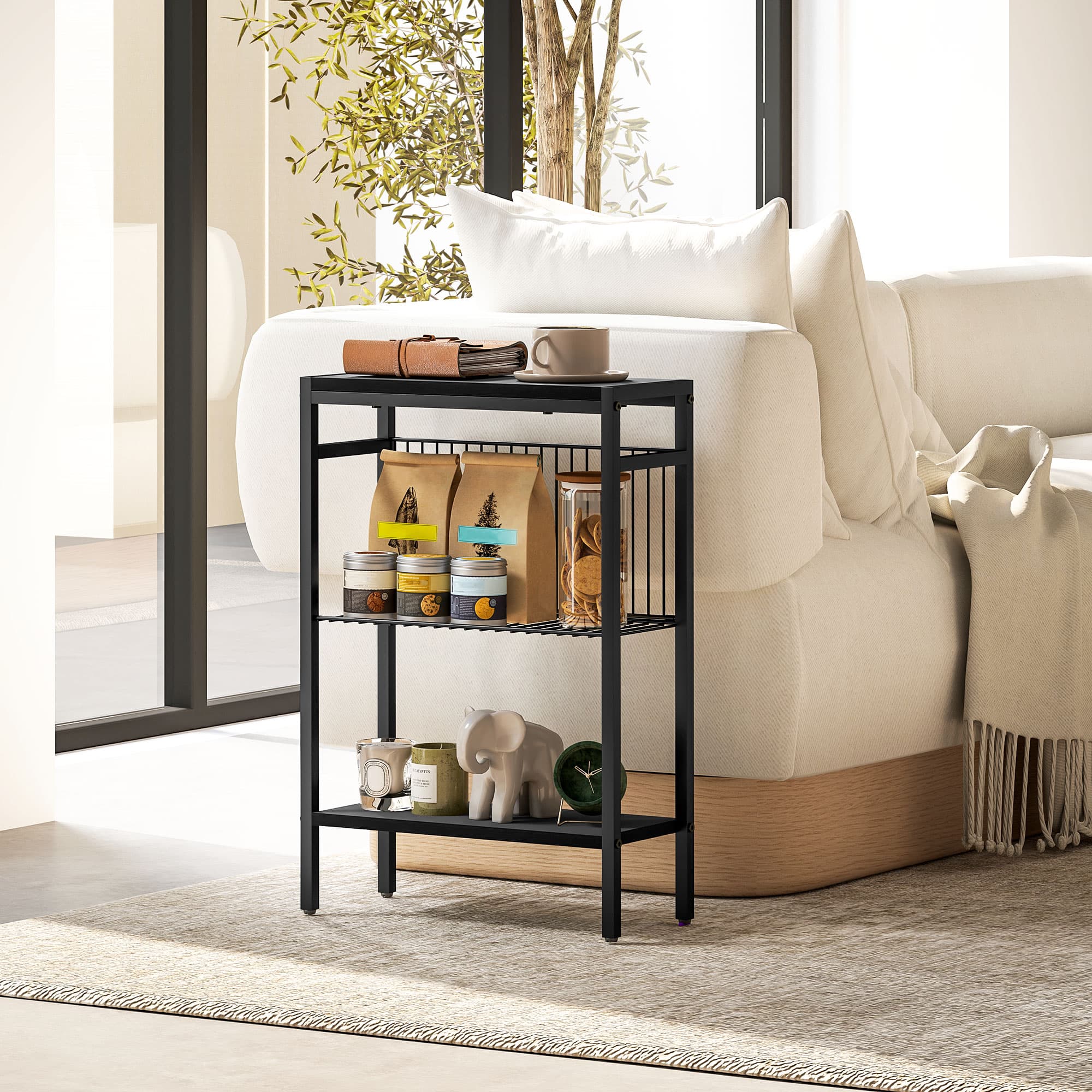 Slim Black Industrial Side Table with Three Shelves - image 6