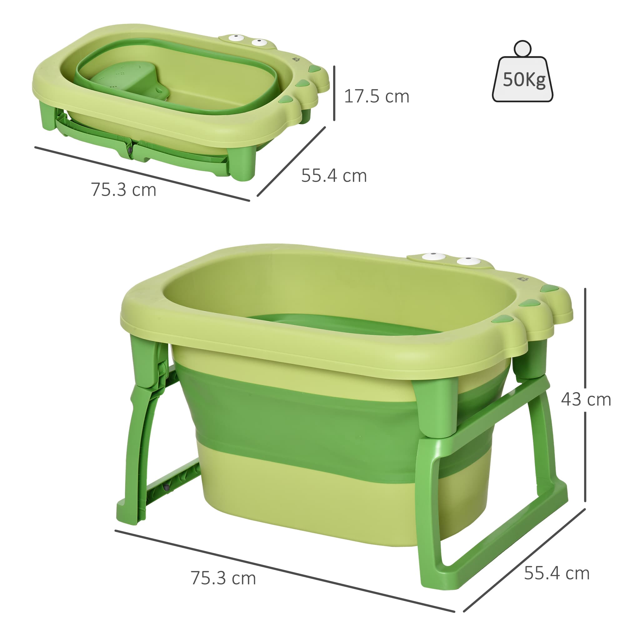 Foldable Green Baby Bathtub with Crocodile Detail - image 10