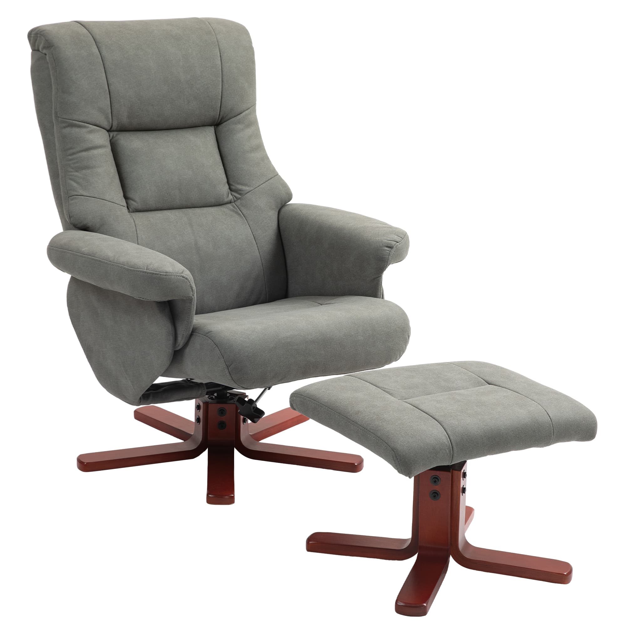 Manual Recliner Chair with Footstool in Grey Microfibre - Grey