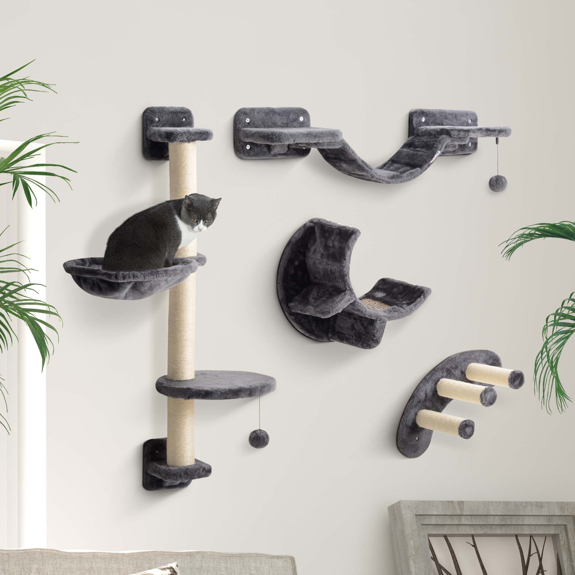 Four-Piece Cat Wall Climbing Set in Dark Grey Plush - image 9