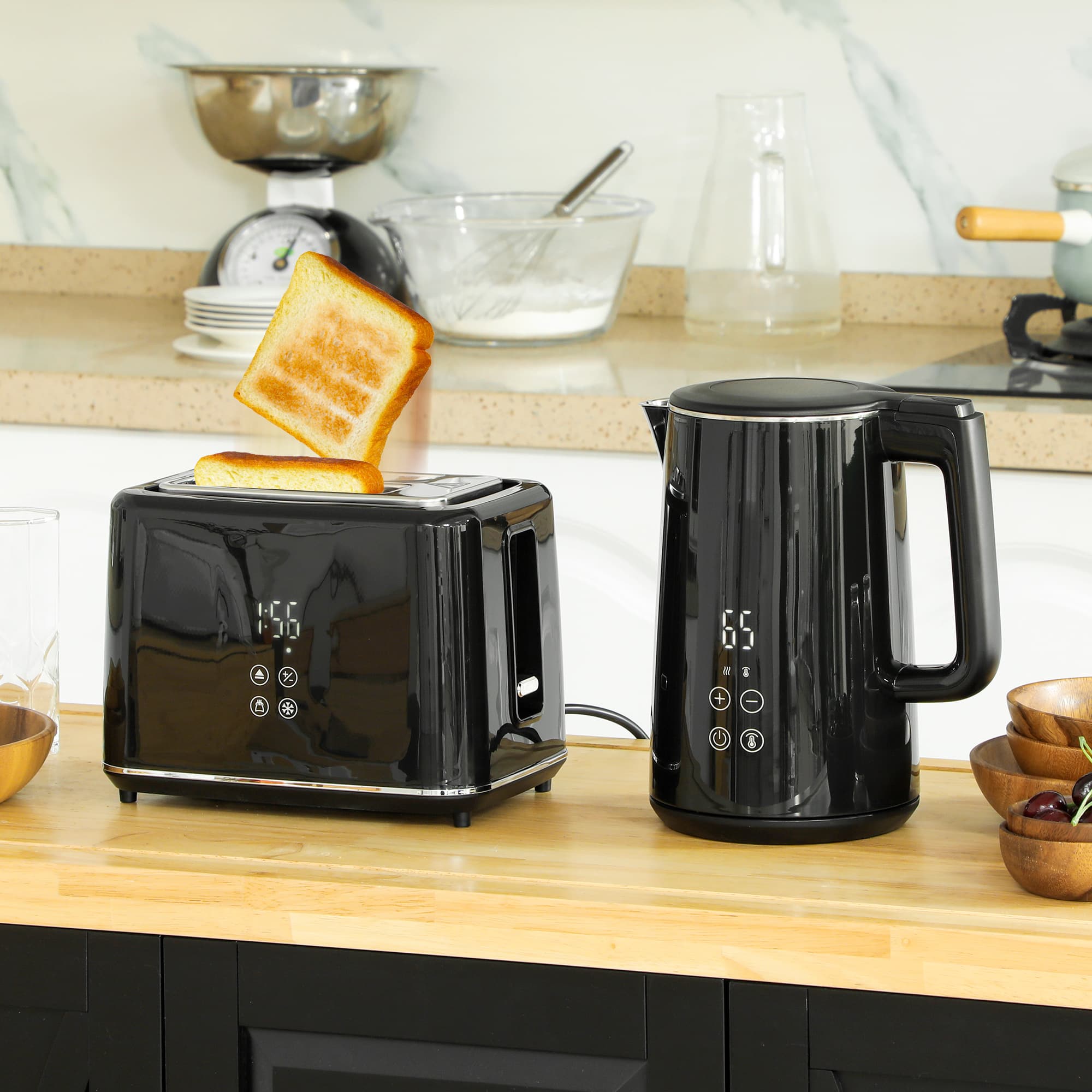 Black Kettle and Toaster Set — Touch Display, Digital Controls - image 3