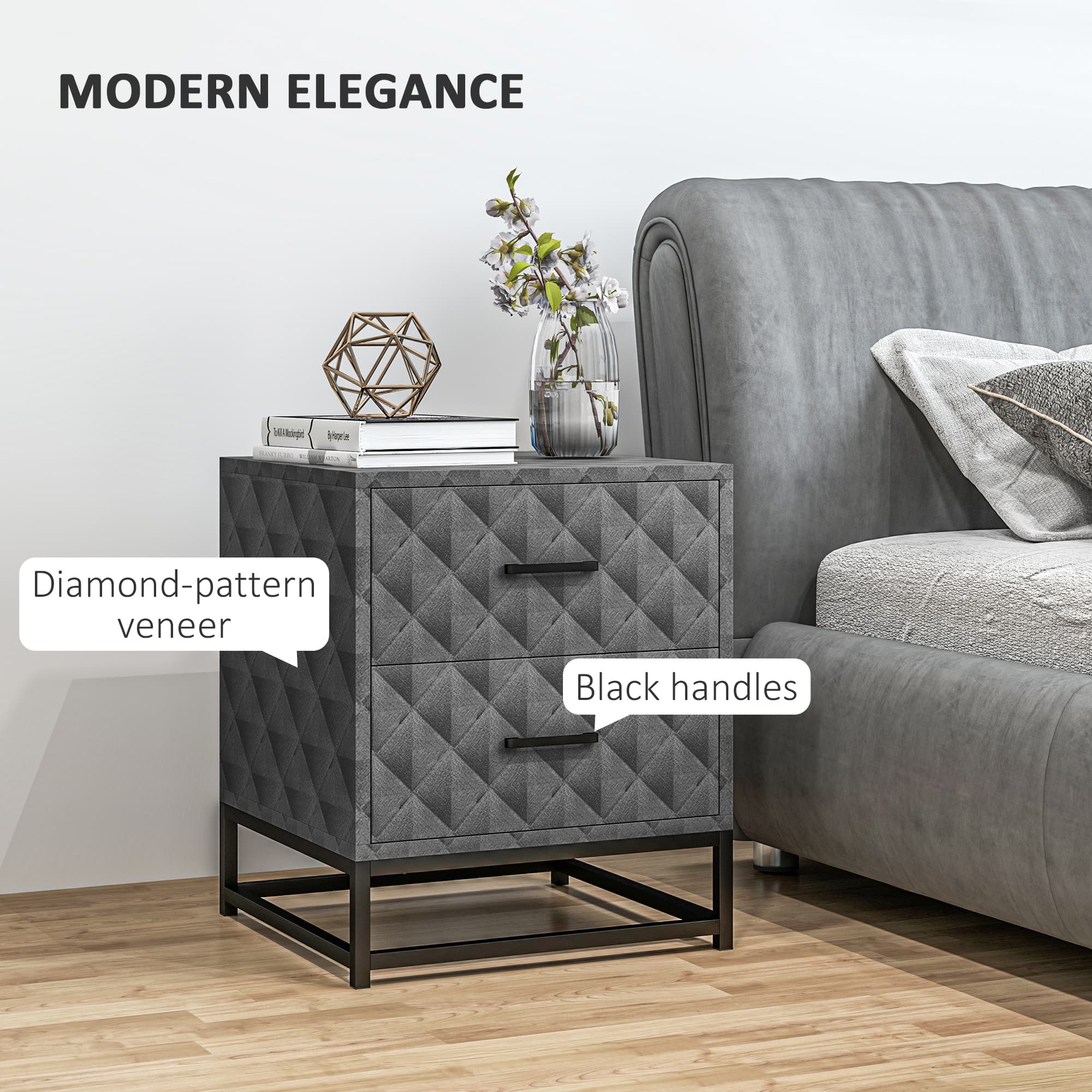 Transform Your Bedroom with Modern Grey 2-Drawer Bedside Tables - image 3