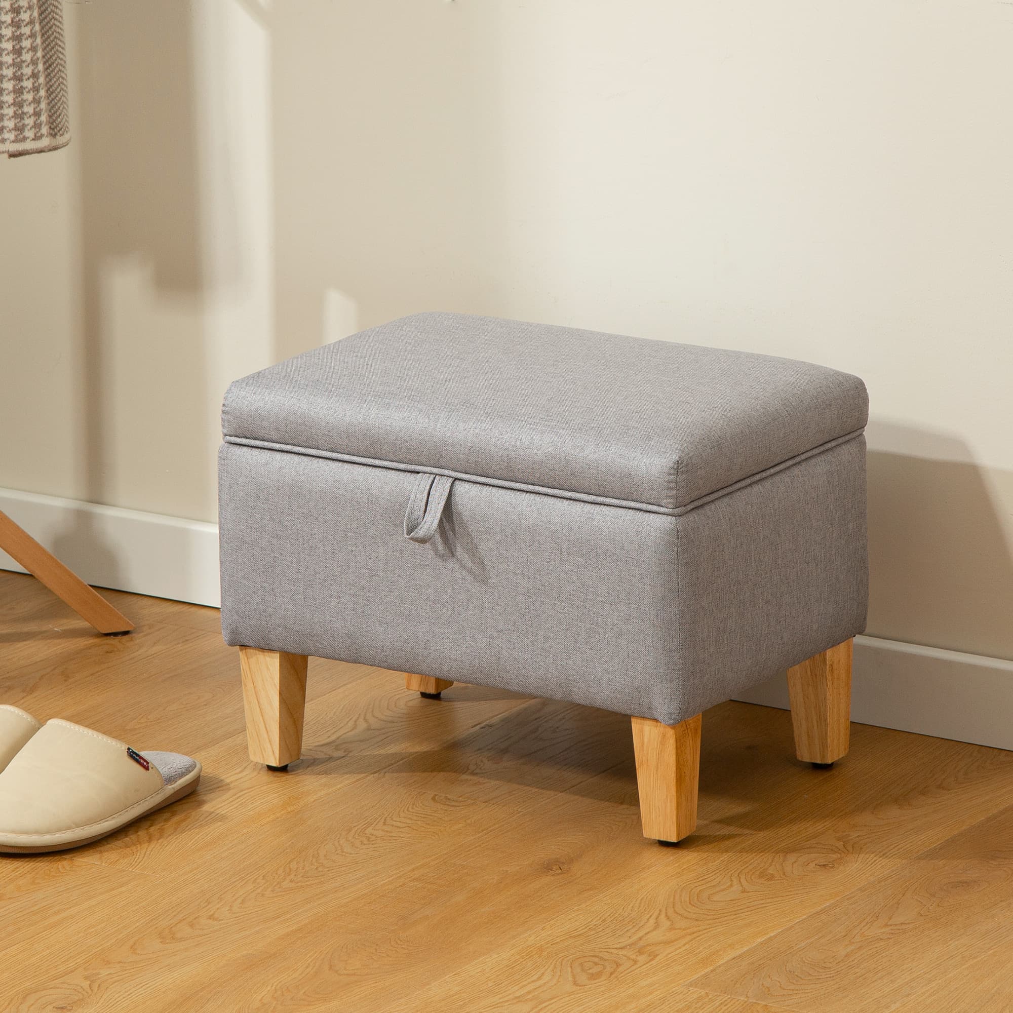 Effortless Storage: Light Grey Linen Ottoman Footstool - image 1