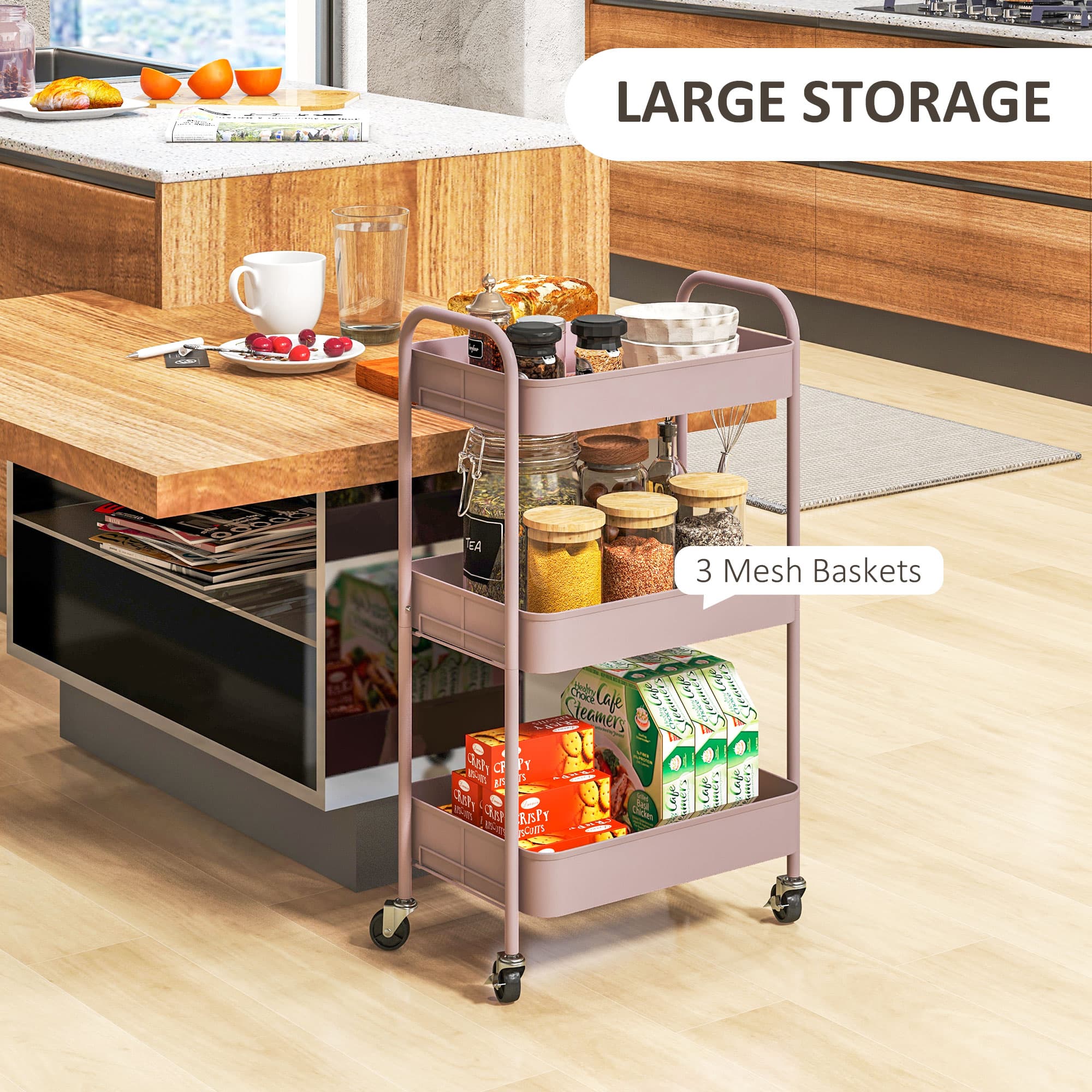 Pink Three-Tier Storage Trolley for Everyday Organisation - image 10