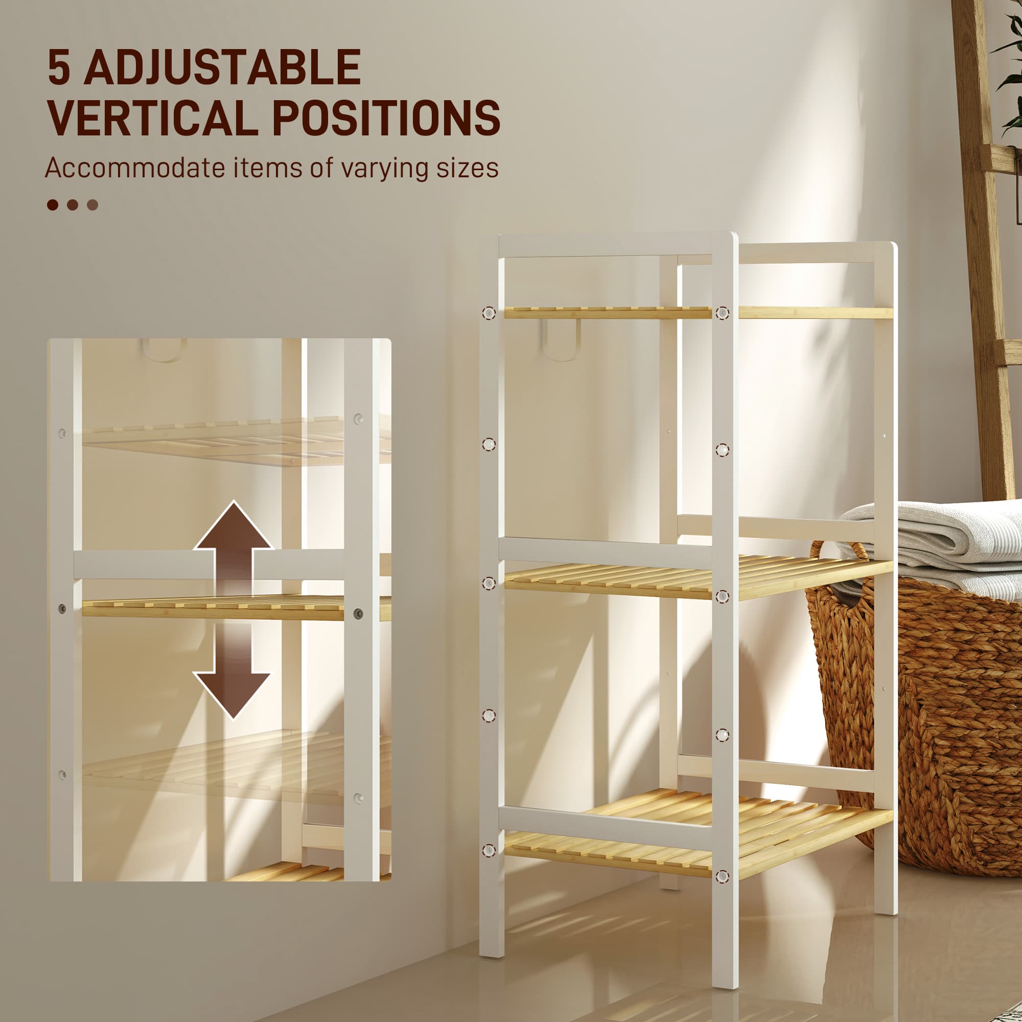 A slim bamboo shelf that adjusts to five positions per tier - image 5