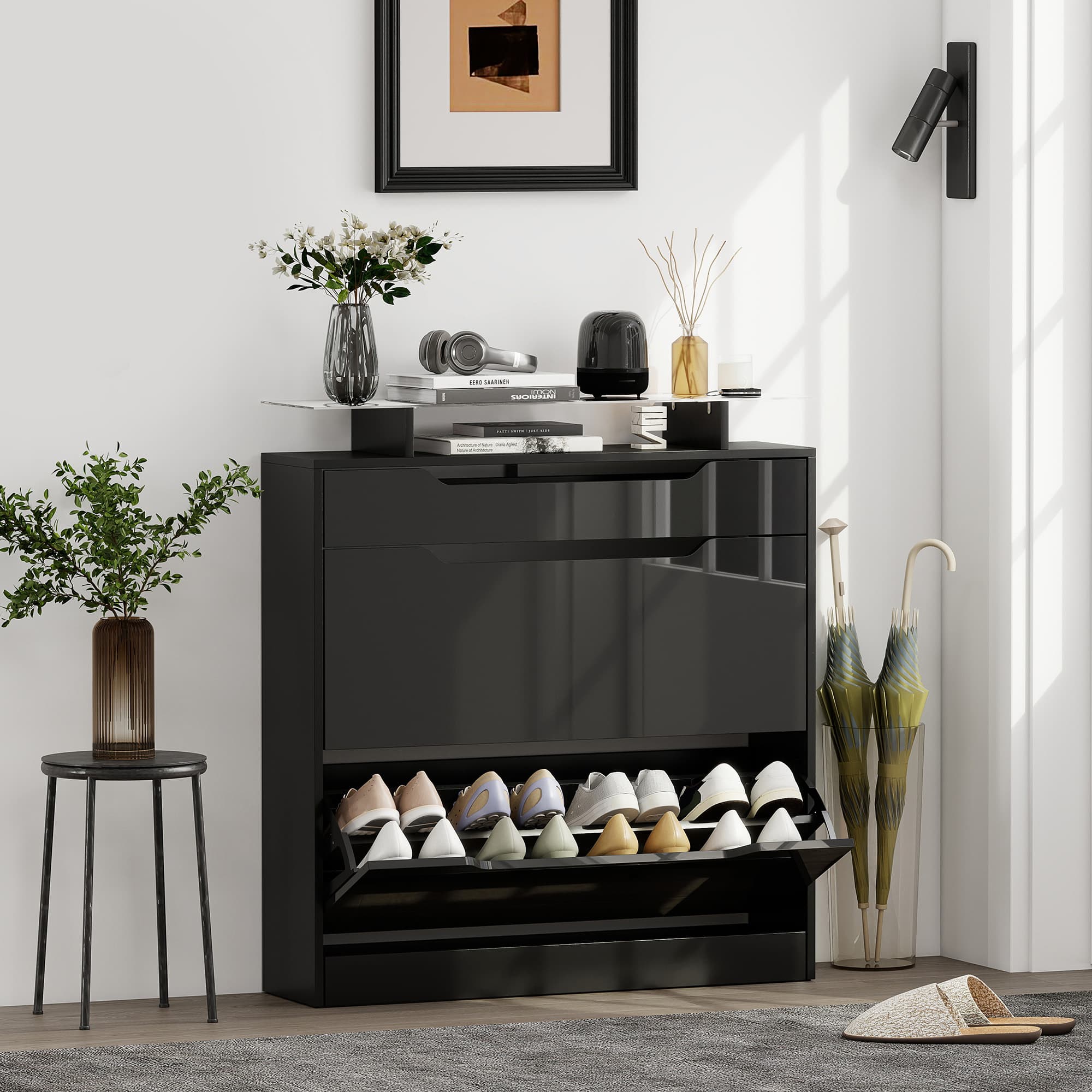 Effortless Hallway Storage: Slimline Black Shoe Cabinet - image 5