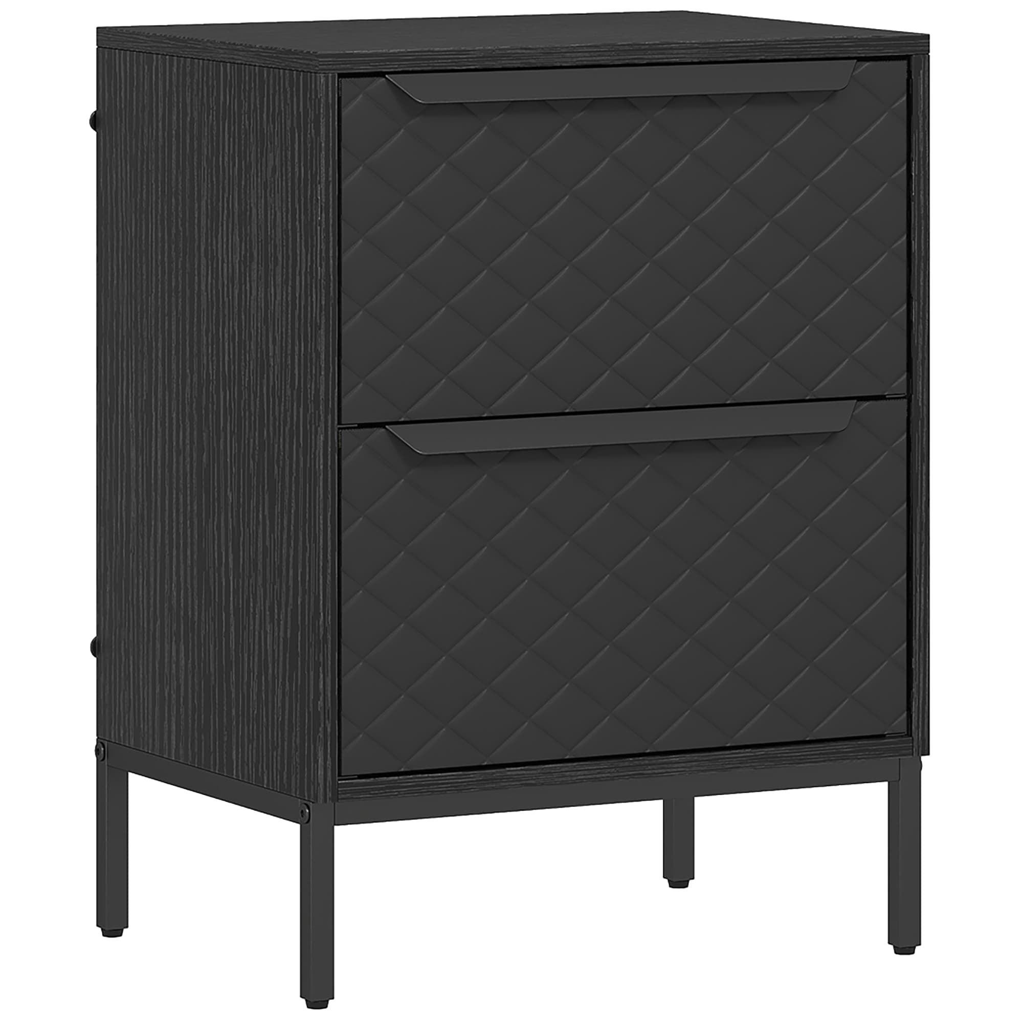 Compact 2-Drawer Chest in Black with Diamond-Pattern Fronts - Black