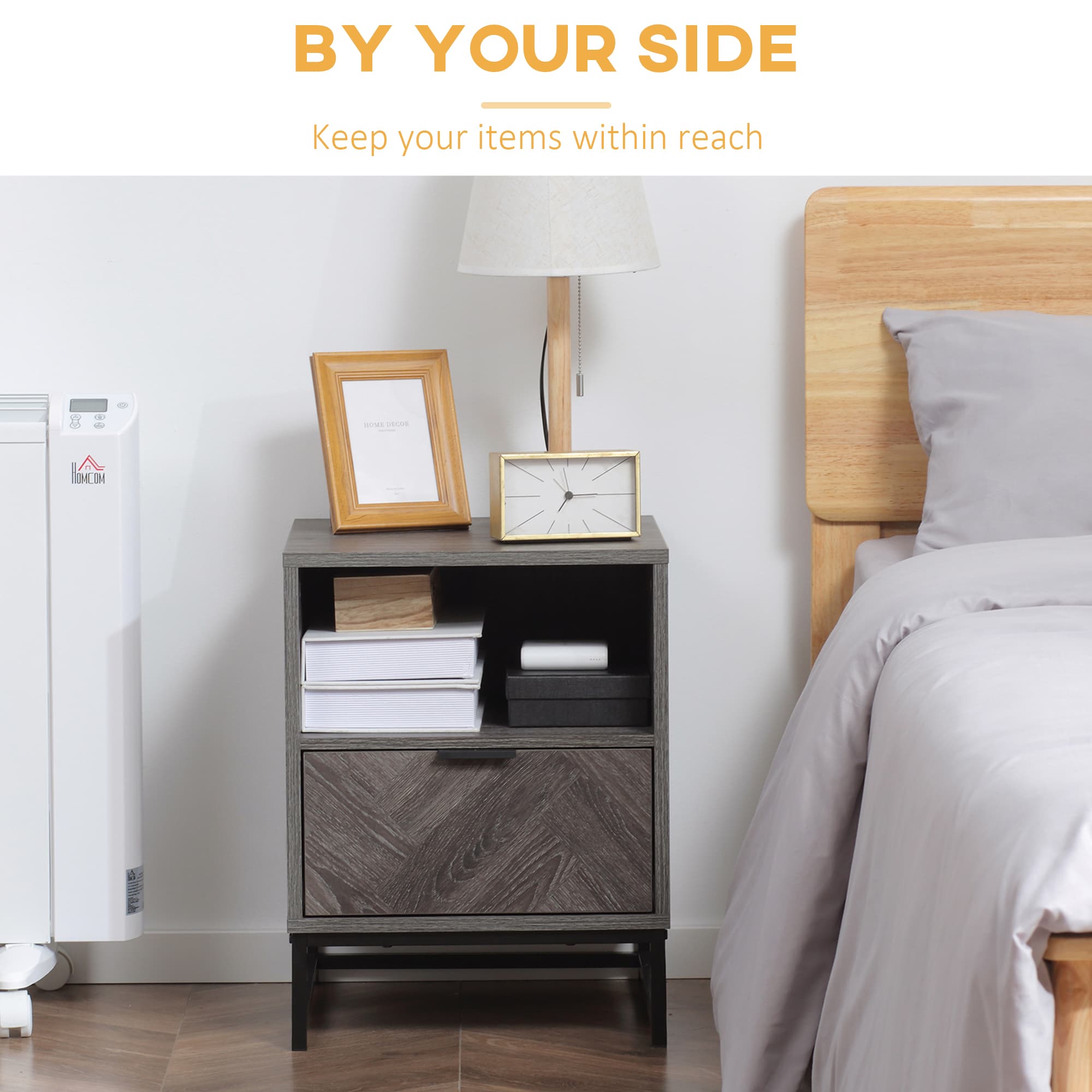 Dark Grey Bedside Tables with Open Shelf and Chevron Drawer - image 4