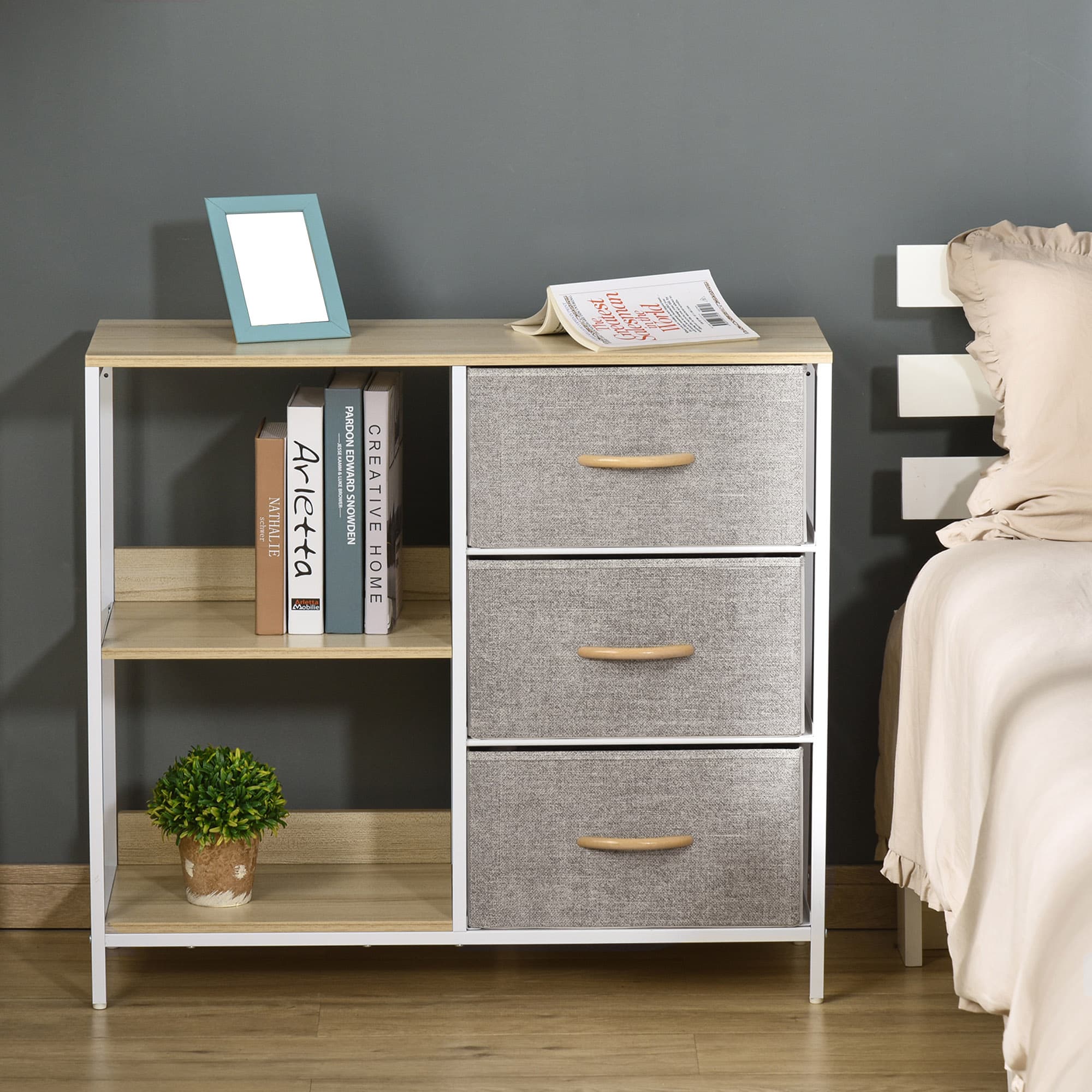 Storage Unit with 3 Fabric Drawers and Open Shelves - image 10
