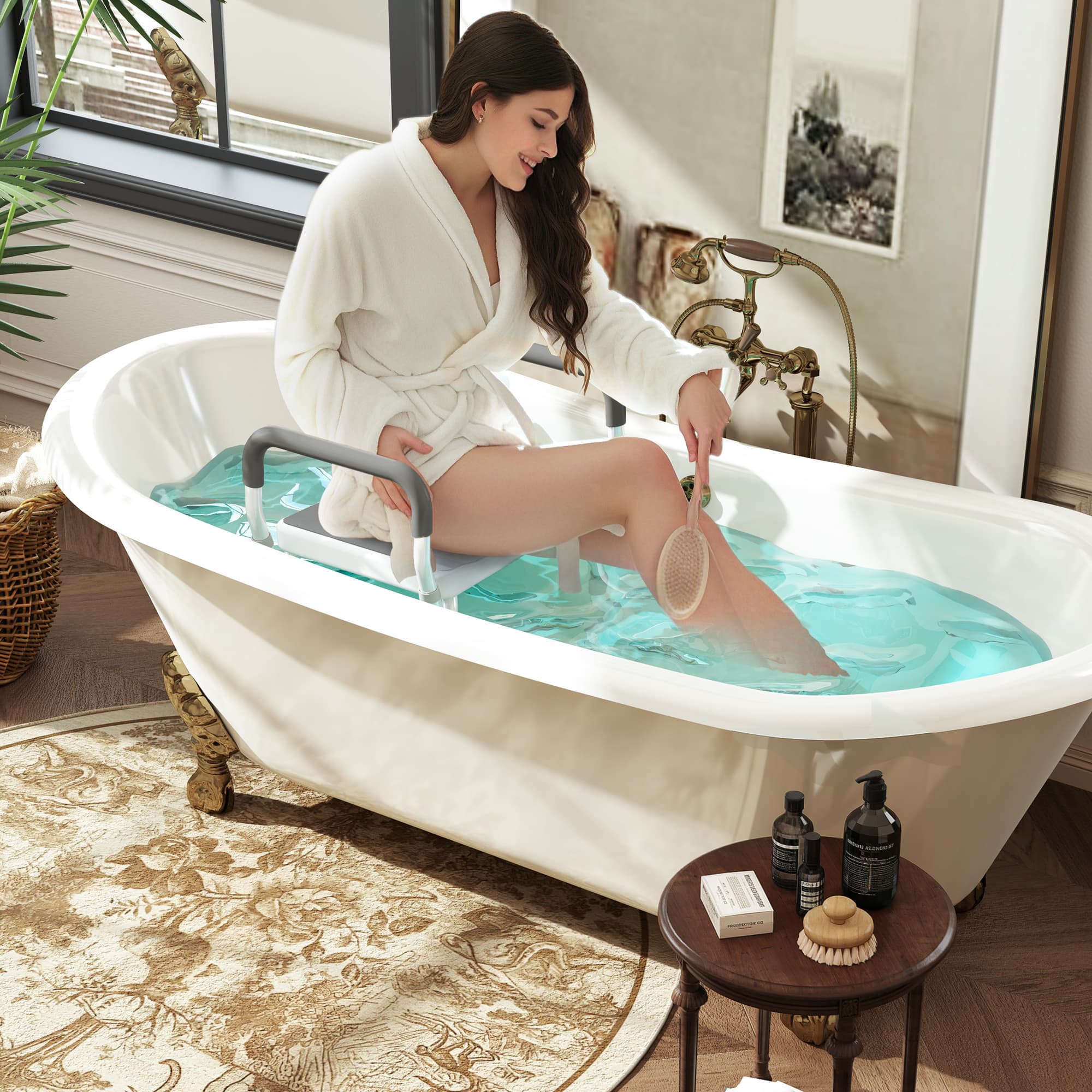 Adjustable Bath Seat with Armrests and Drainage Holes - image 6