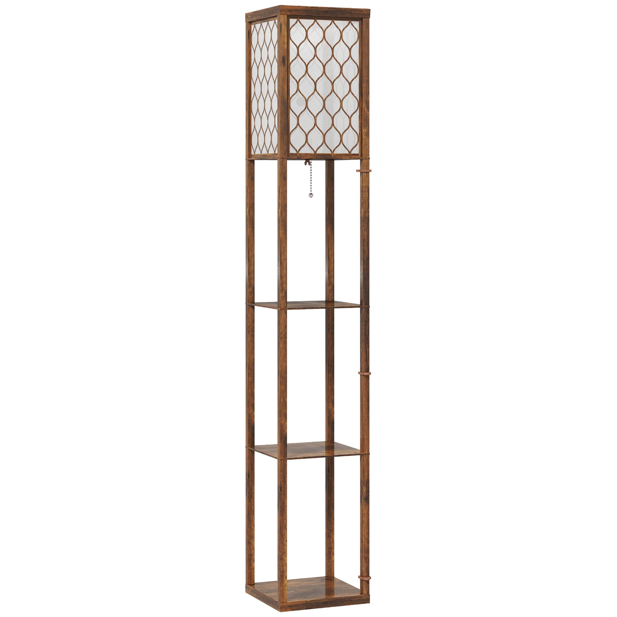A Floor Lamp with Shelves — Rustic Brown Wood Frame - image 7