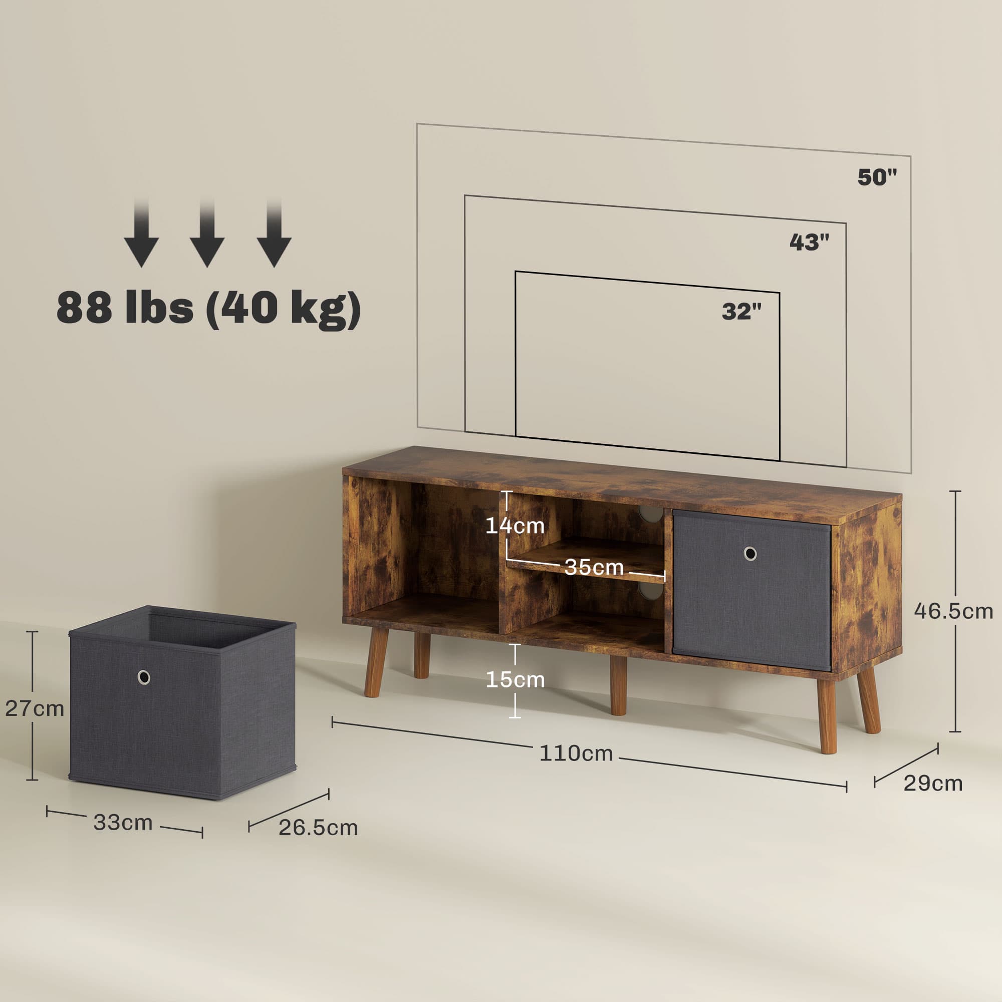 Rustic Brown TV Unit with Flexible Storage for Up to 50'' TVs - image 2