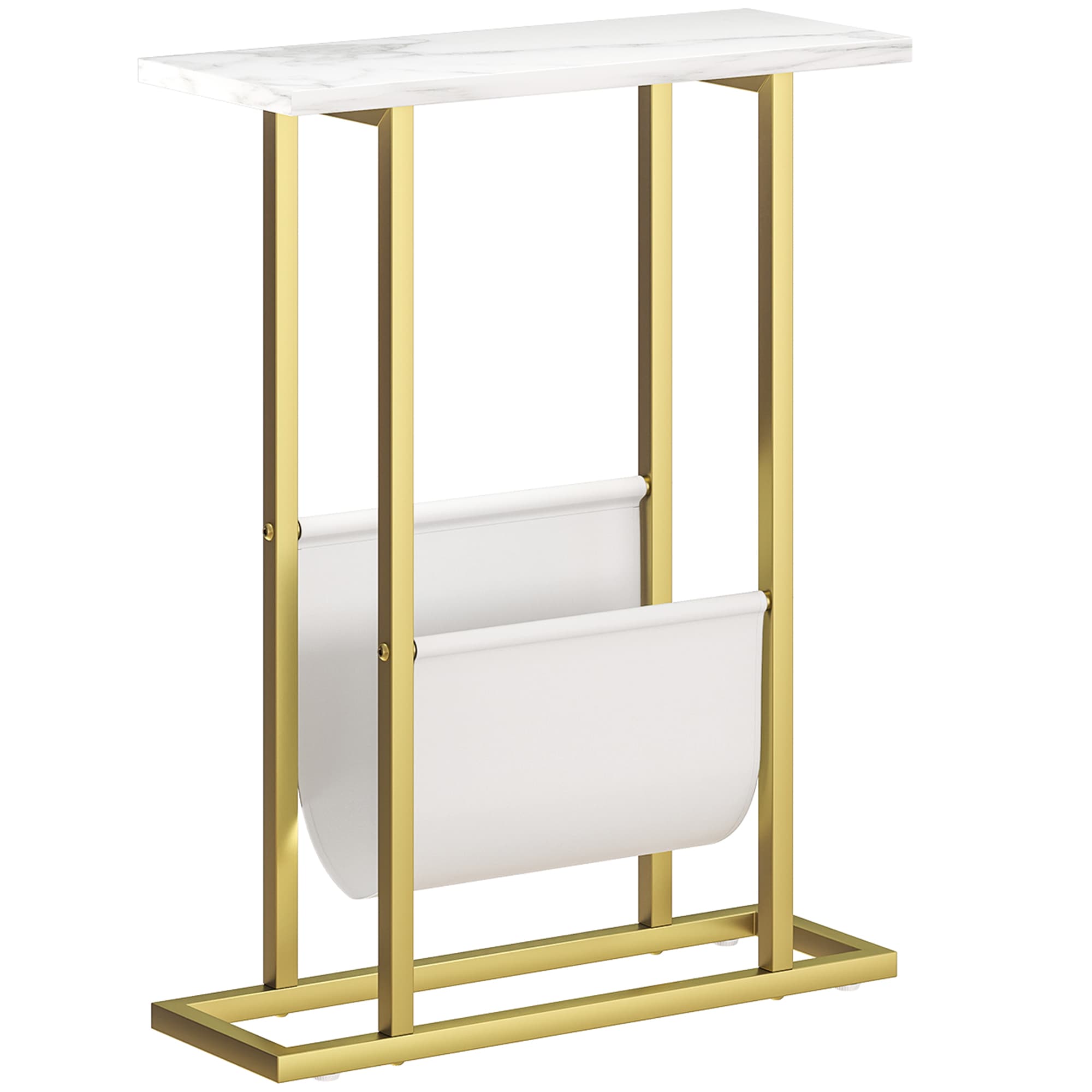 Slim Side Table with Marble Top, Gold Frame and Magazine Holder - image 6