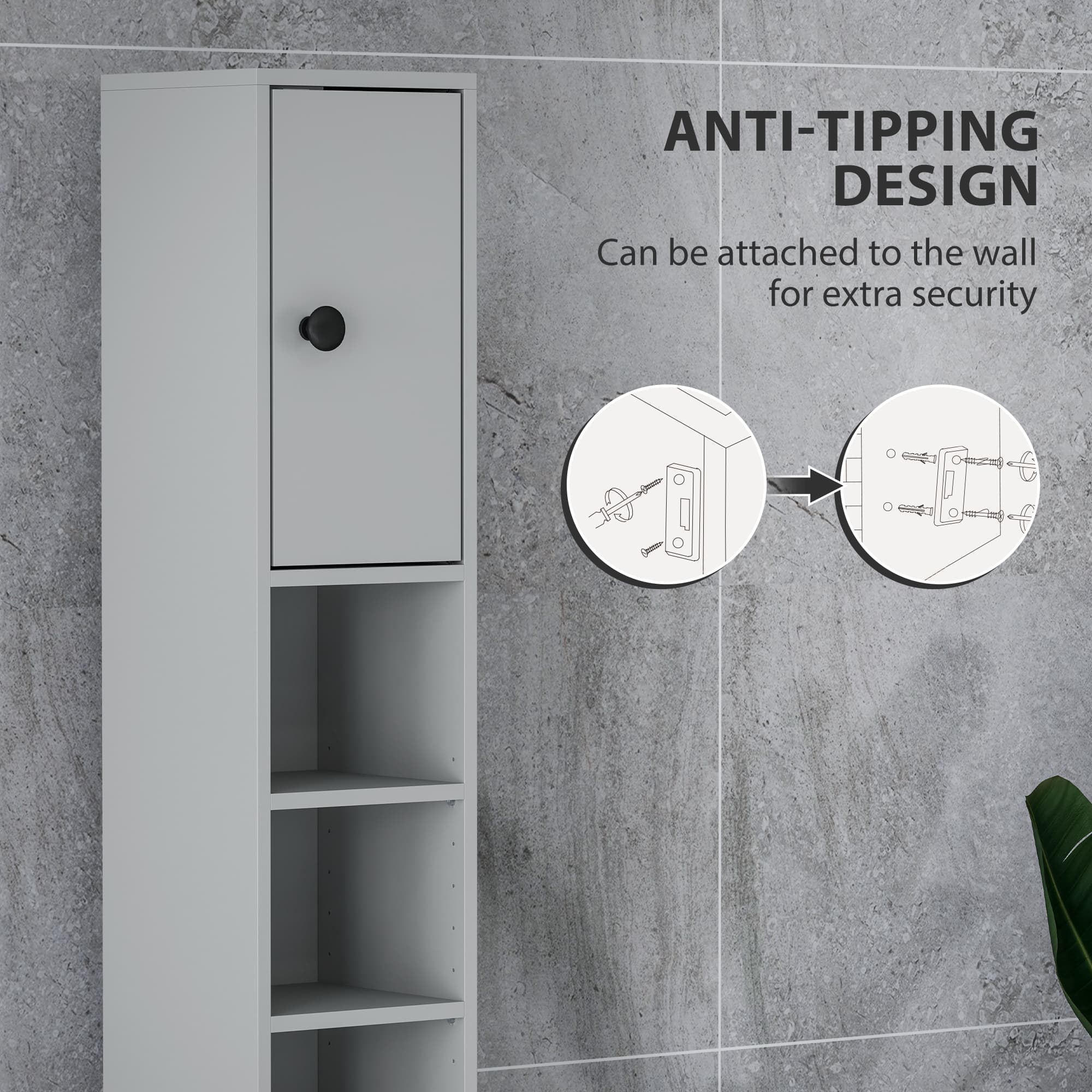 Effortless Storage: Kleankin 180cm Slim Grey Bathroom Cabinet - image 4