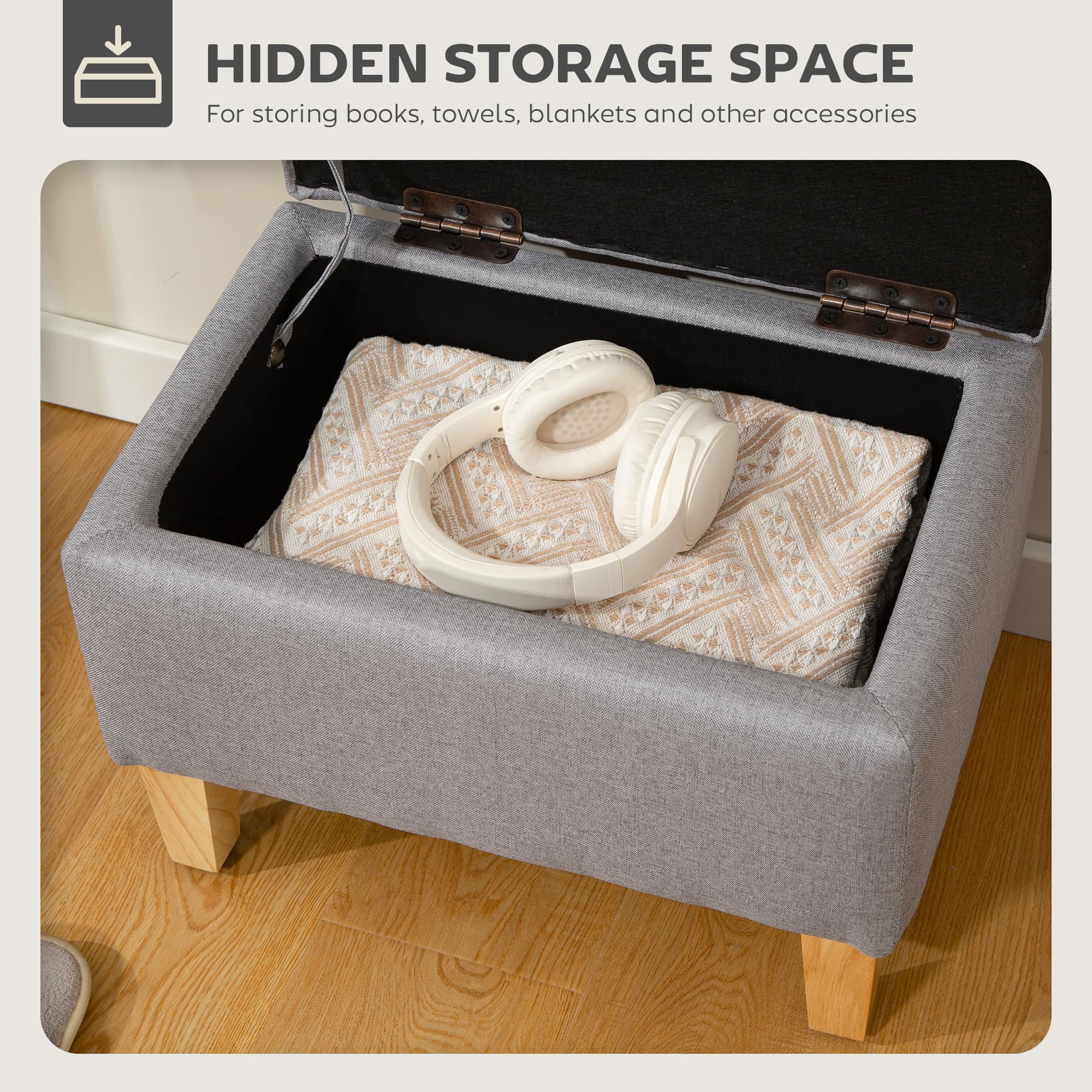 Effortless Storage: Light Grey Linen Ottoman Footstool - image 4
