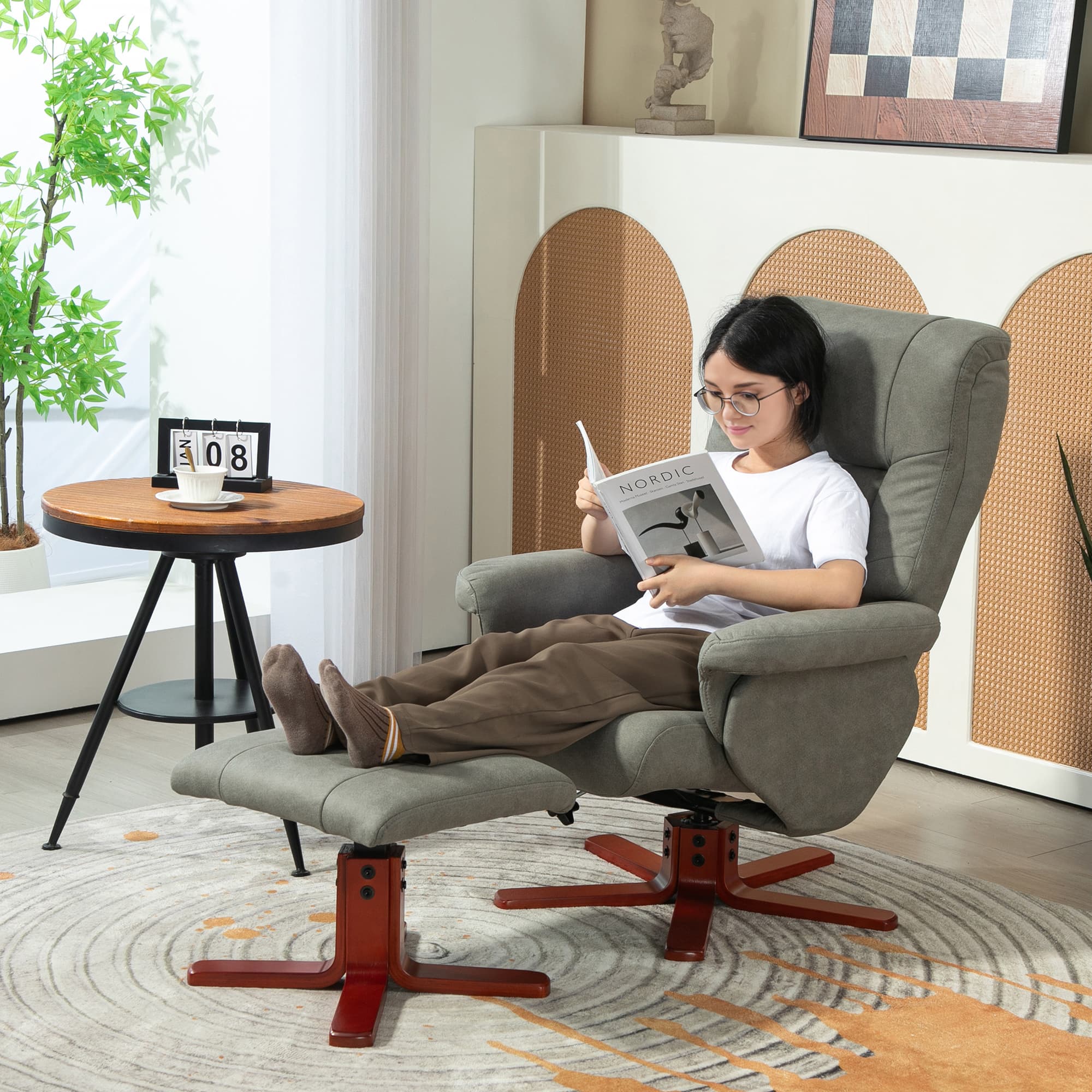 Manual Recliner Chair with Footstool in Grey Microfibre - image 5