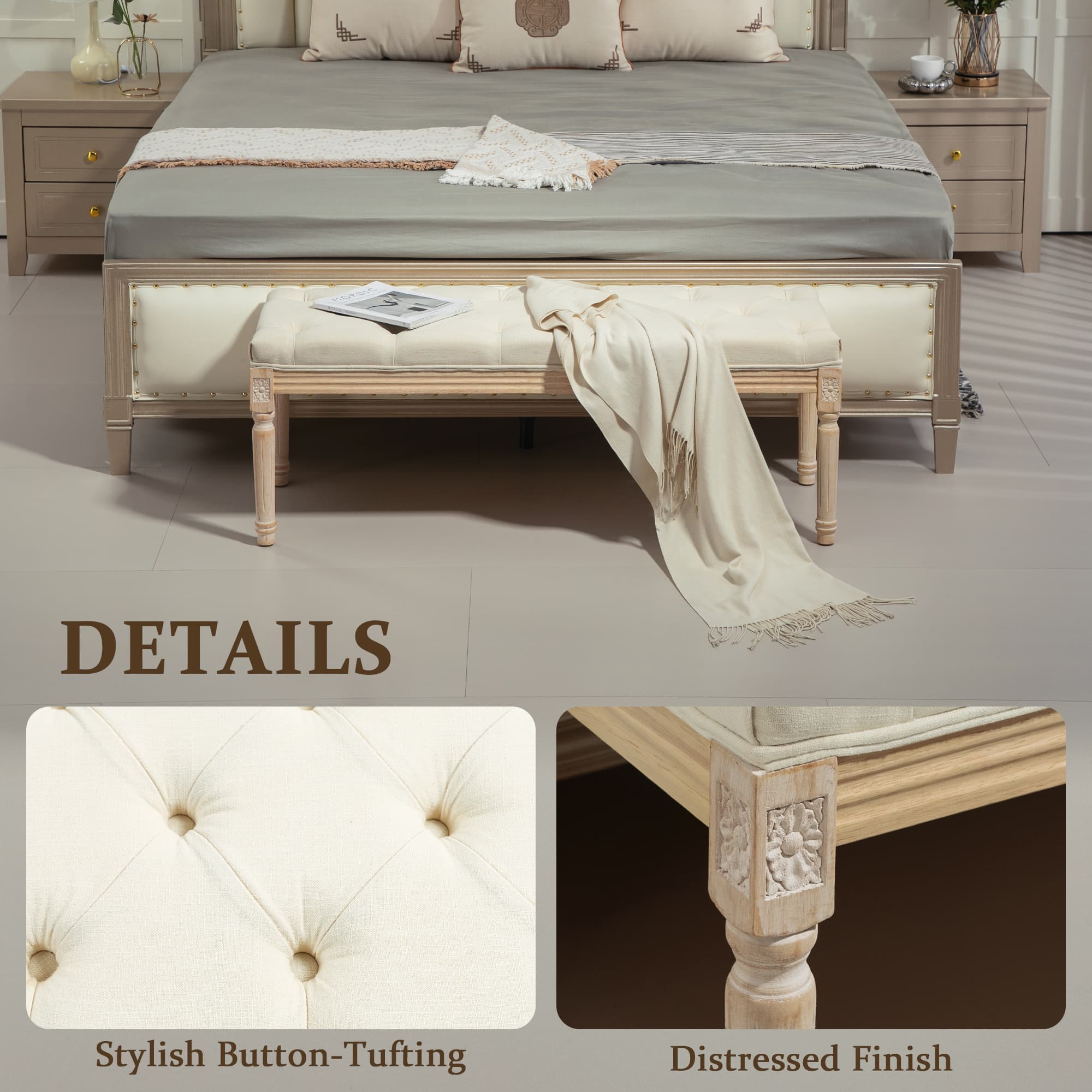 Transform Your Space with this Vintage Cream Bed End Bench - image 5