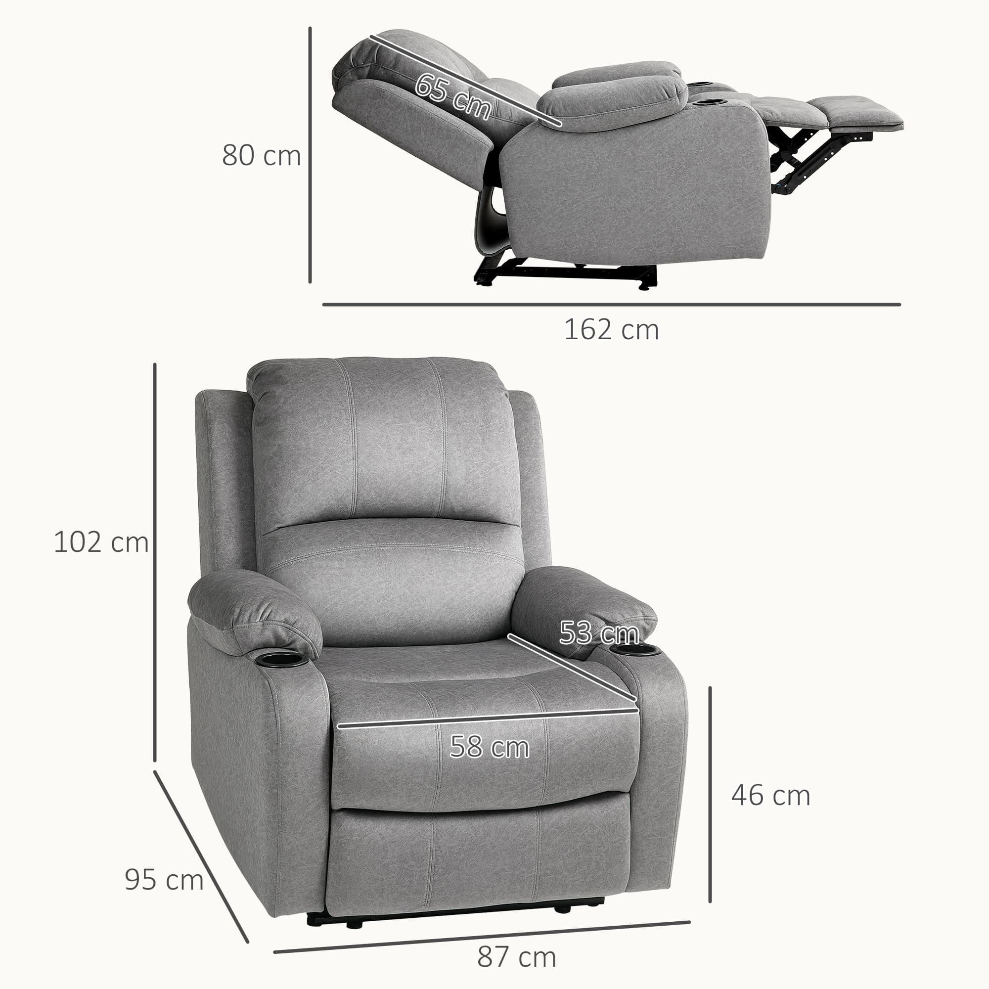 Manual Reclining Armchair in Grey Microfibre – Built-In Footrest - image 3
