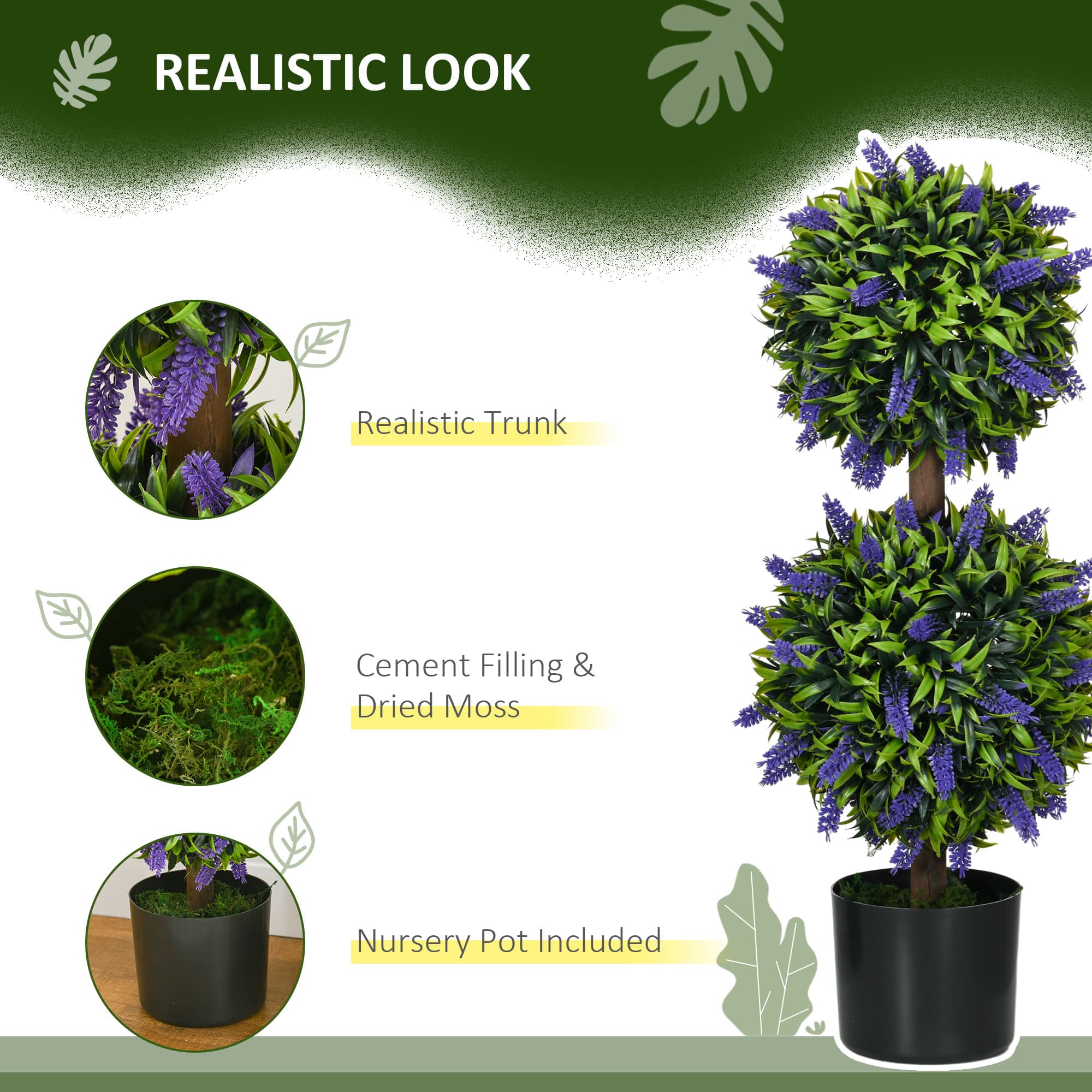 Two Artificial Lavender Topiary Ball Trees with Cement Pots - image 1