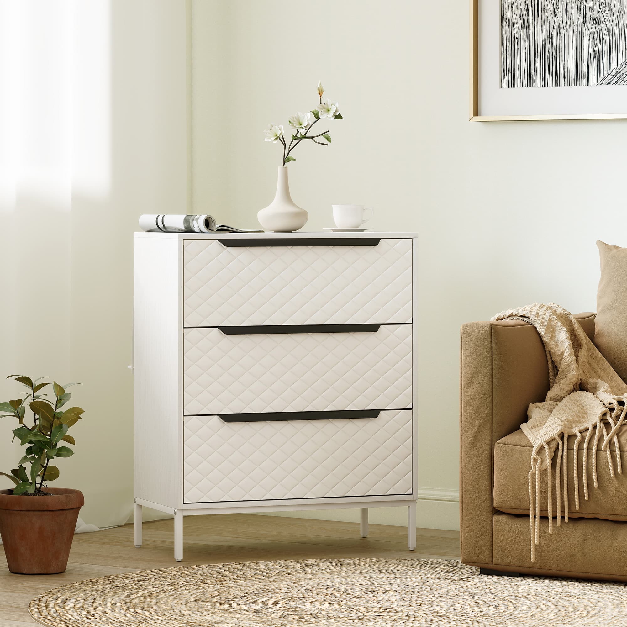 Transform Your Space with this 3-Drawer White Fabric Dresser - image 3