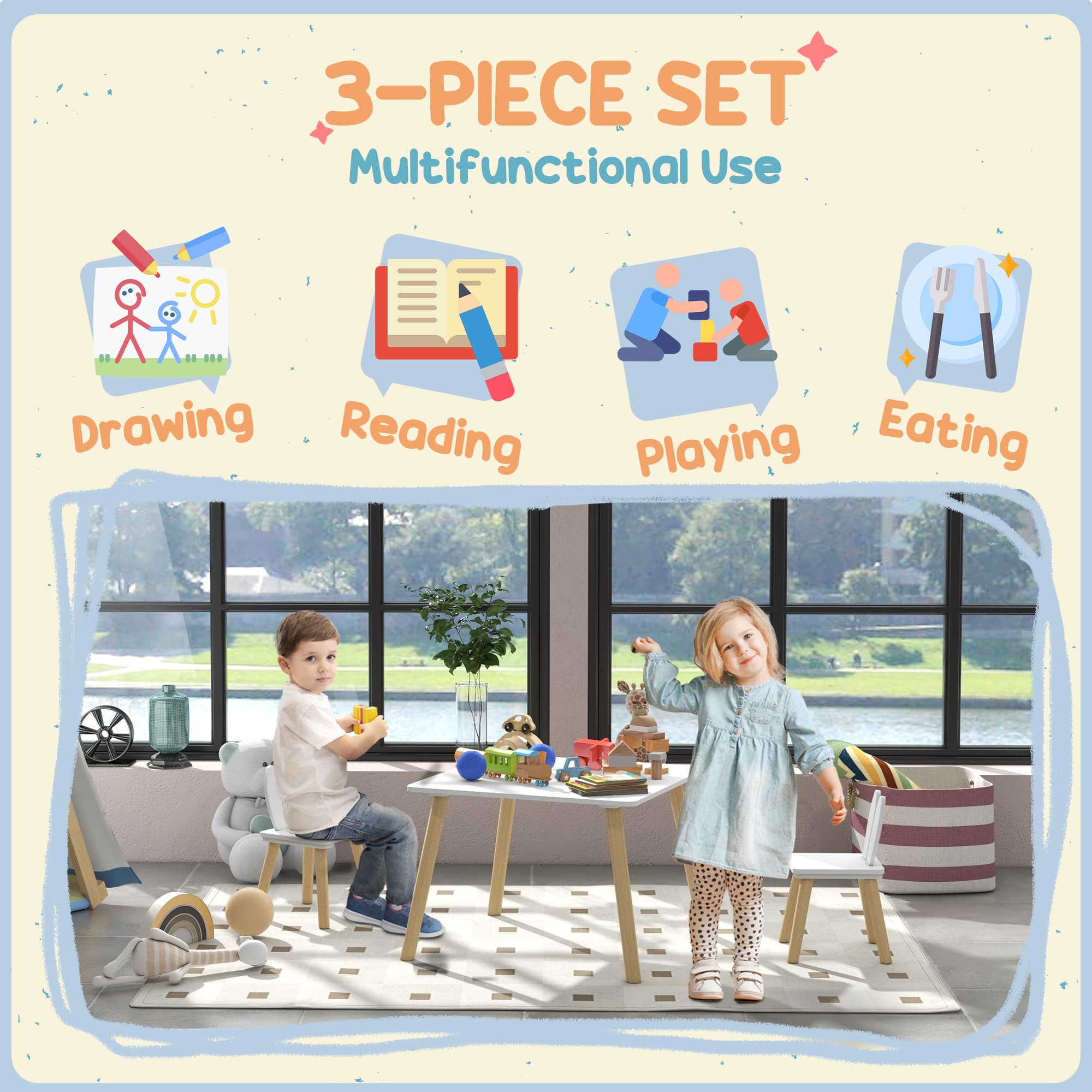 A Three-Piece Kids Table Set with Playful Bunny Ear Chairs - image 8