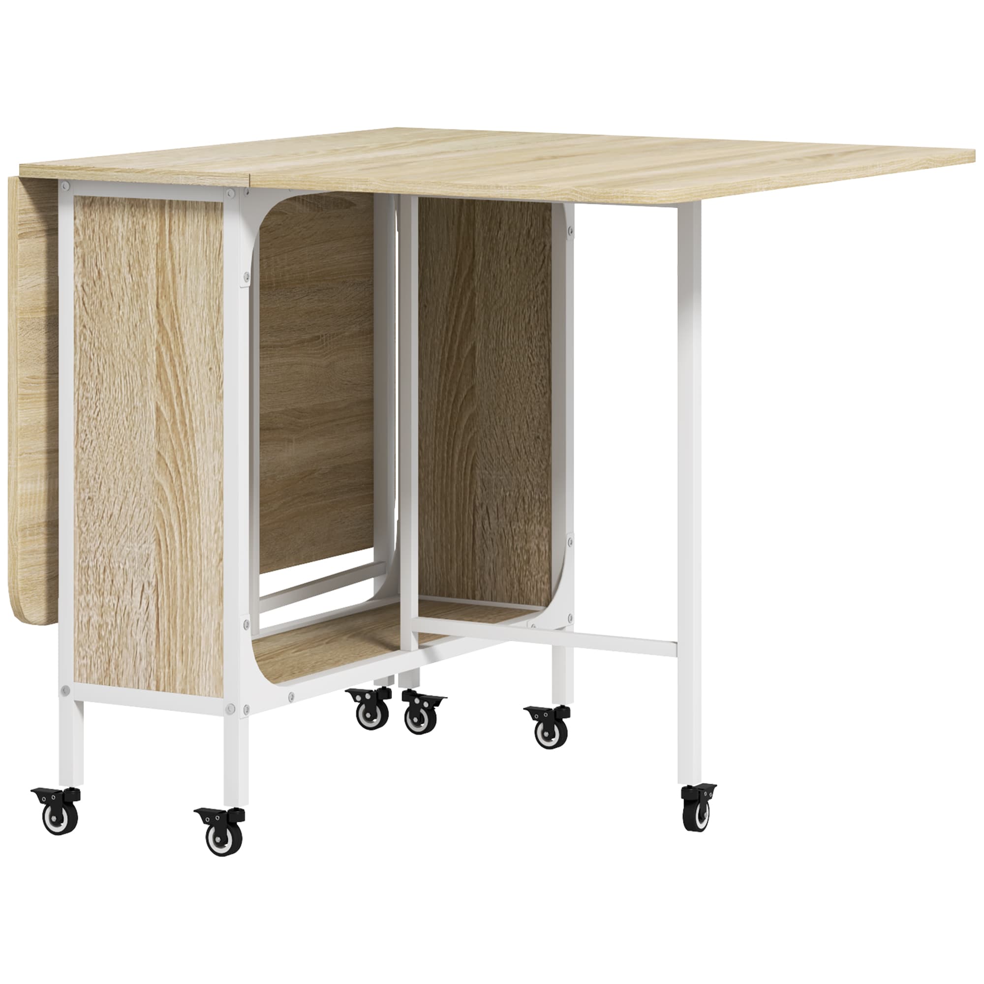 Space-Saving Six-Seater Drop Leaf Dining Table - Natural wood finish