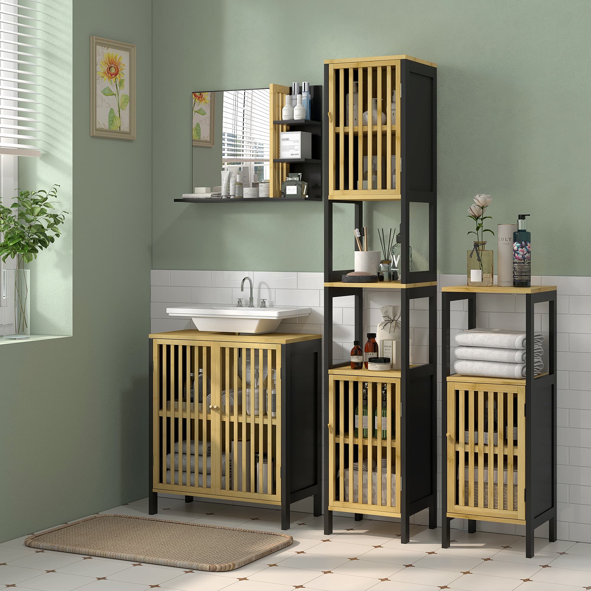 Black bamboo-blend under sink cabinet - image 7