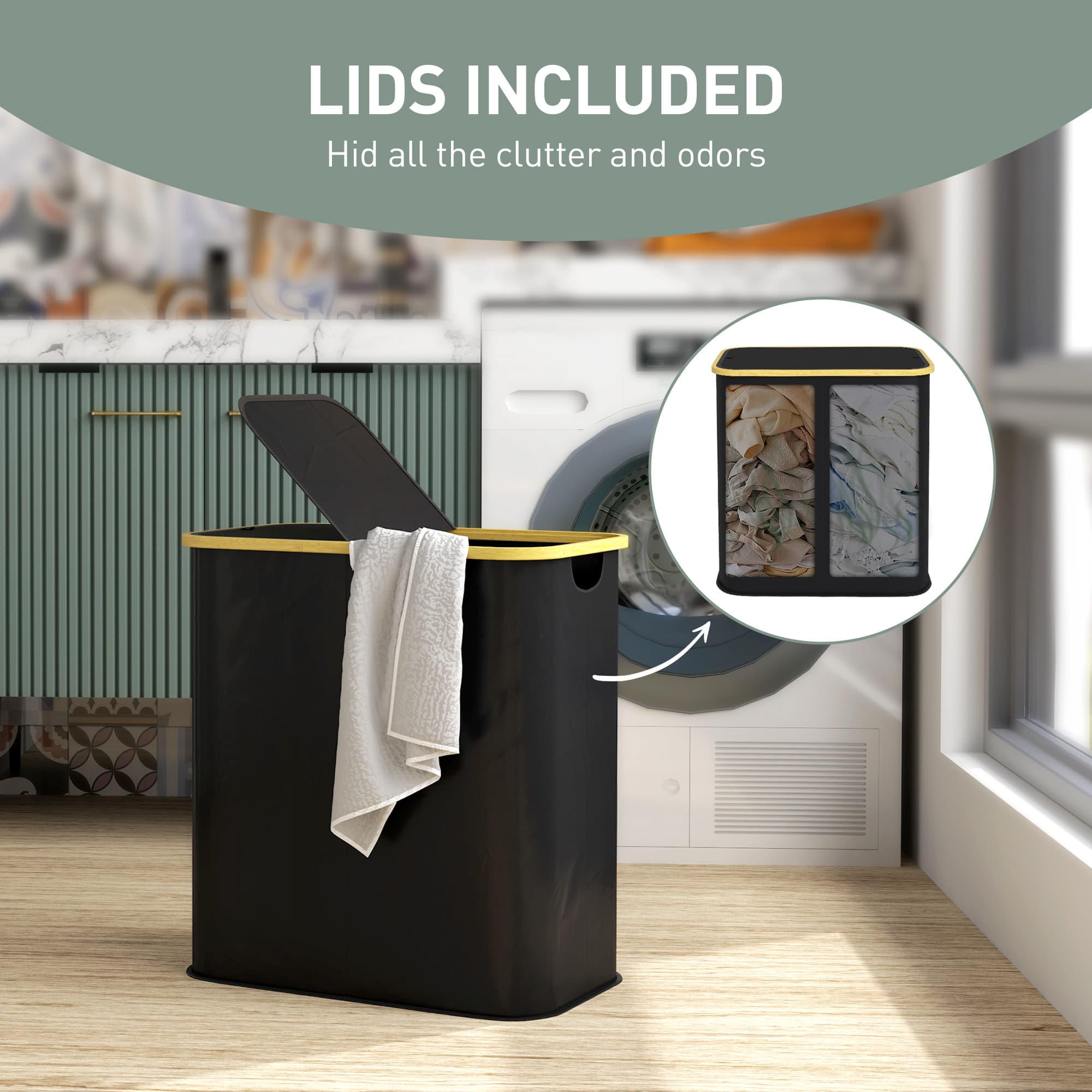 Split-Section Laundry Hamper With Bamboo Rim and Butterfly Lid - image 8