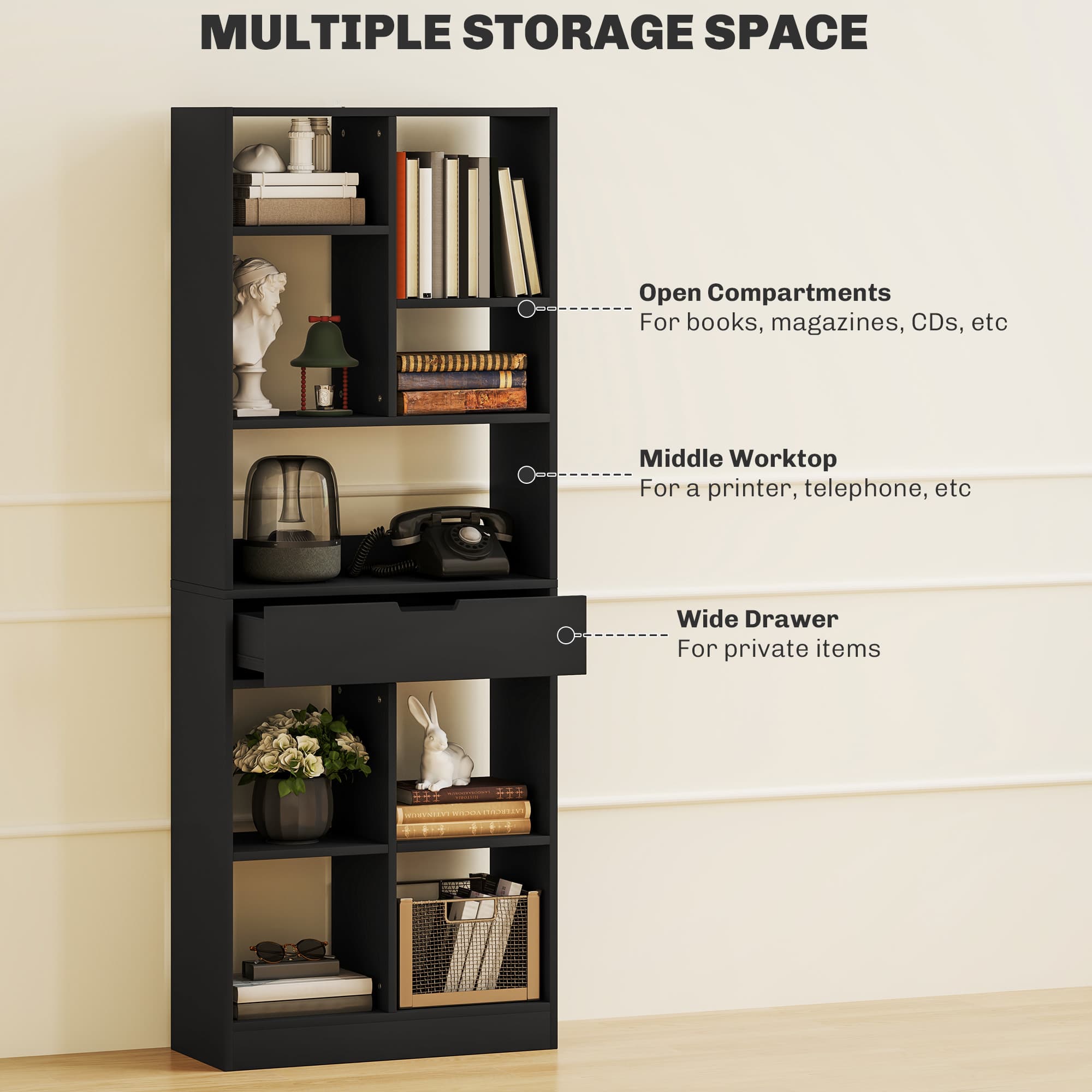 Transform Your Space with this Tall Black Freestanding Bookcase - image 1