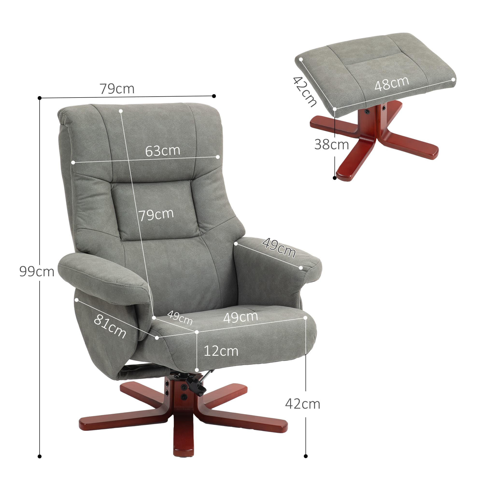 Manual Recliner Chair with Footstool in Grey Microfibre - image 4