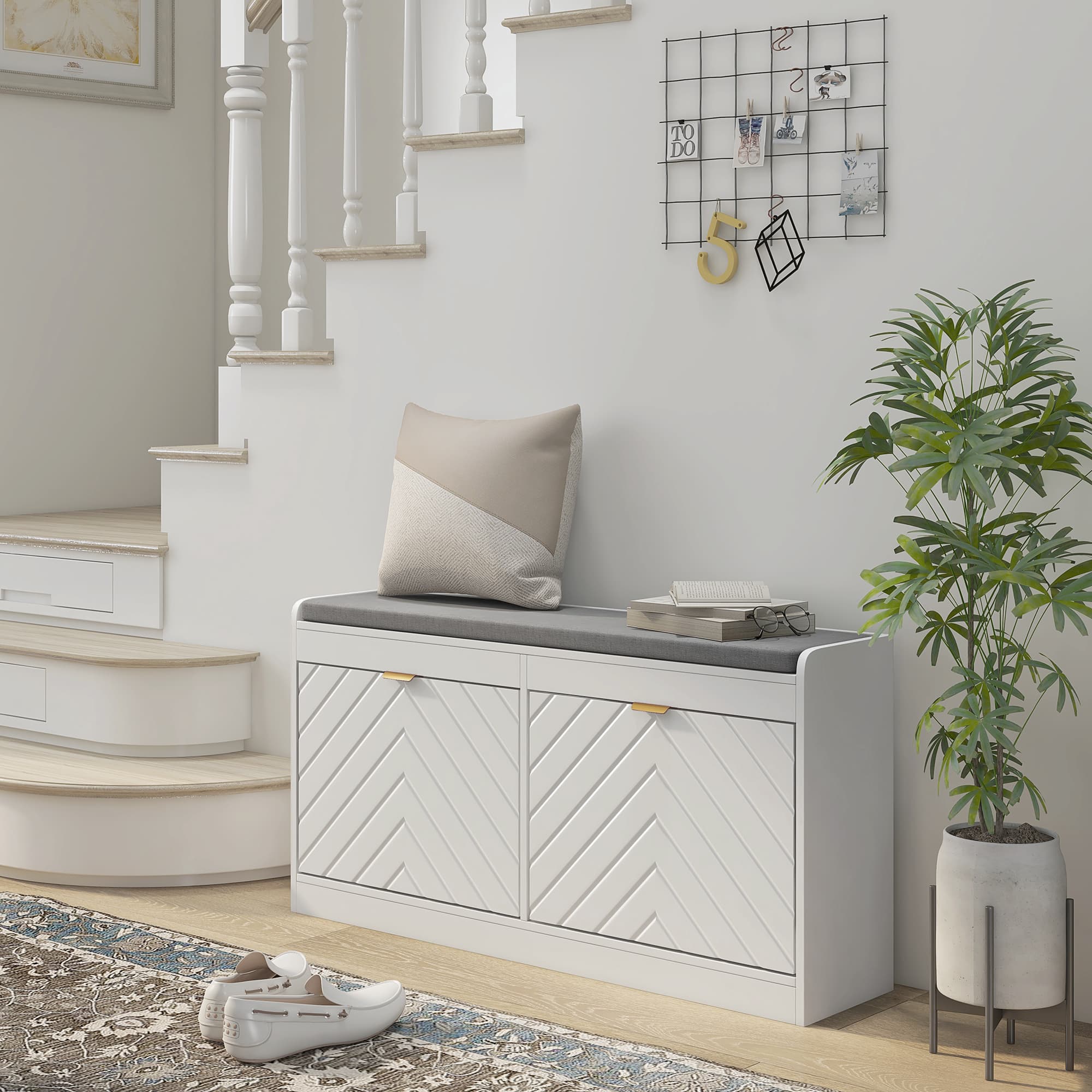 Effortless Hallway Organisation: White Shoe Bench with Seat - image 4
