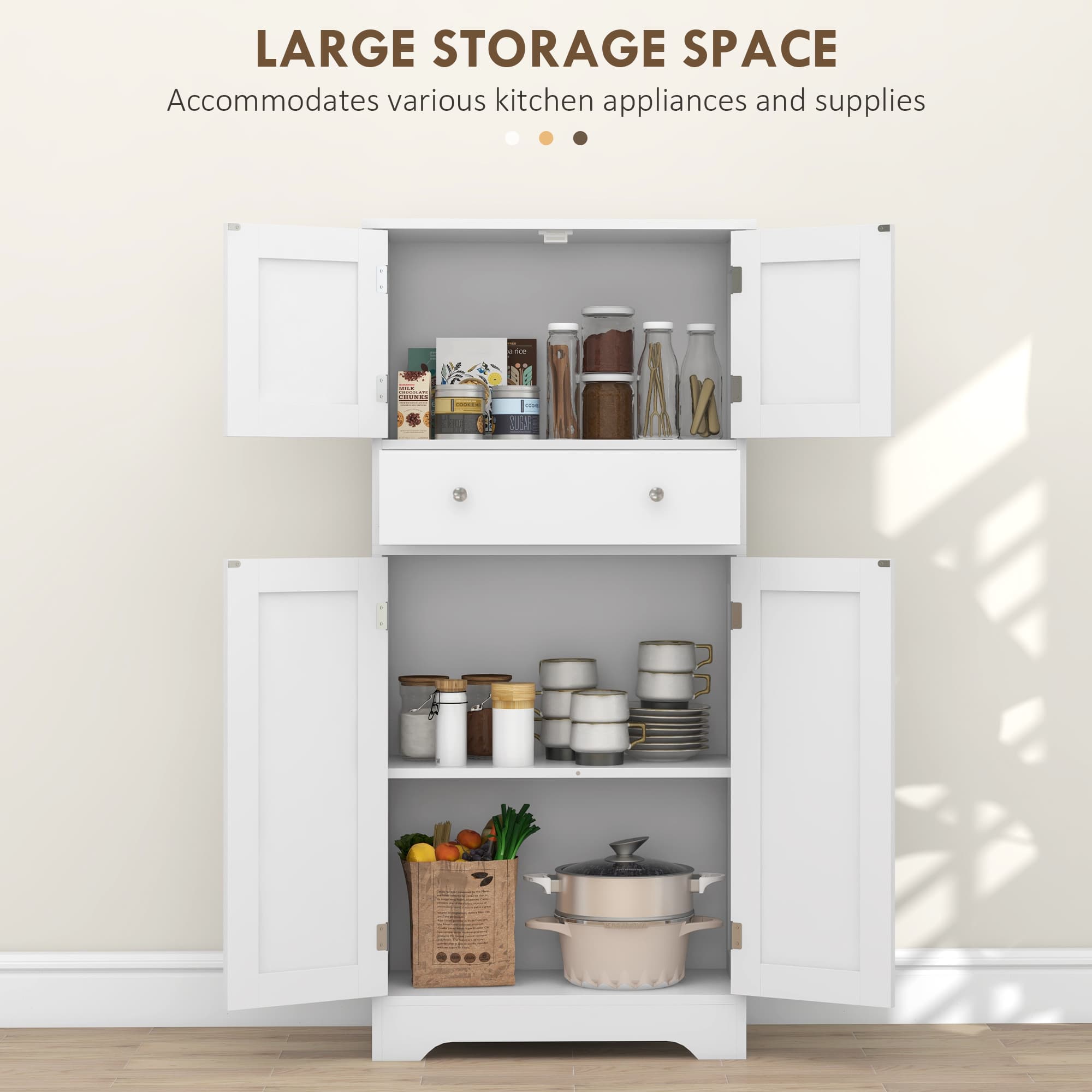 Freestanding White Larder Cupboard with Drawer and Storage - image 5