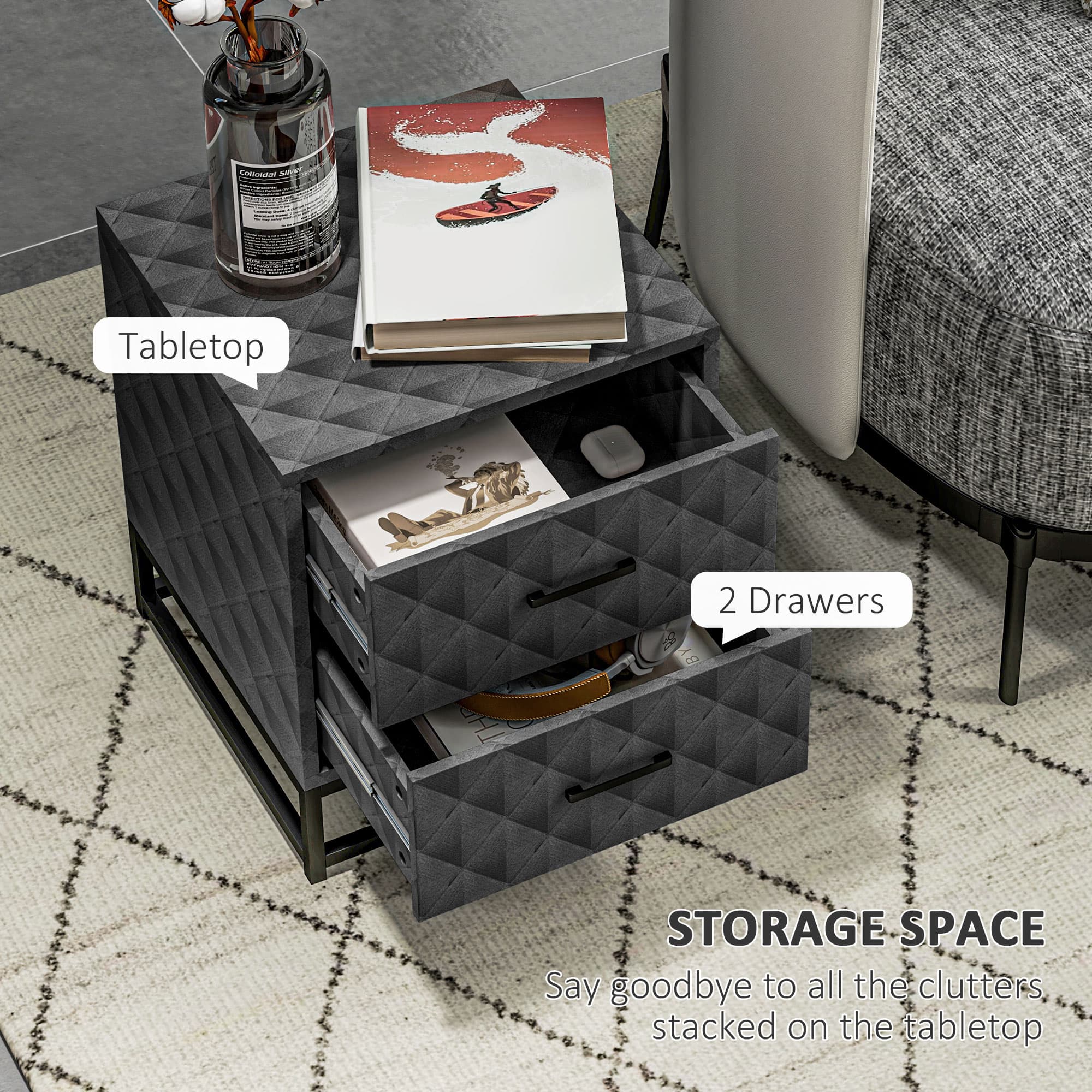 Transform Your Bedroom with Modern Grey 2-Drawer Bedside Tables - image 2