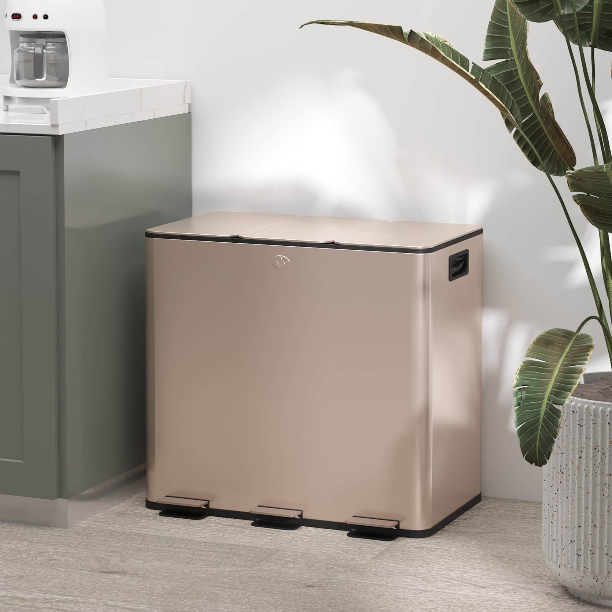 Gold Tone Triple Pedal Bin for Sorted Kitchen Waste - image 8