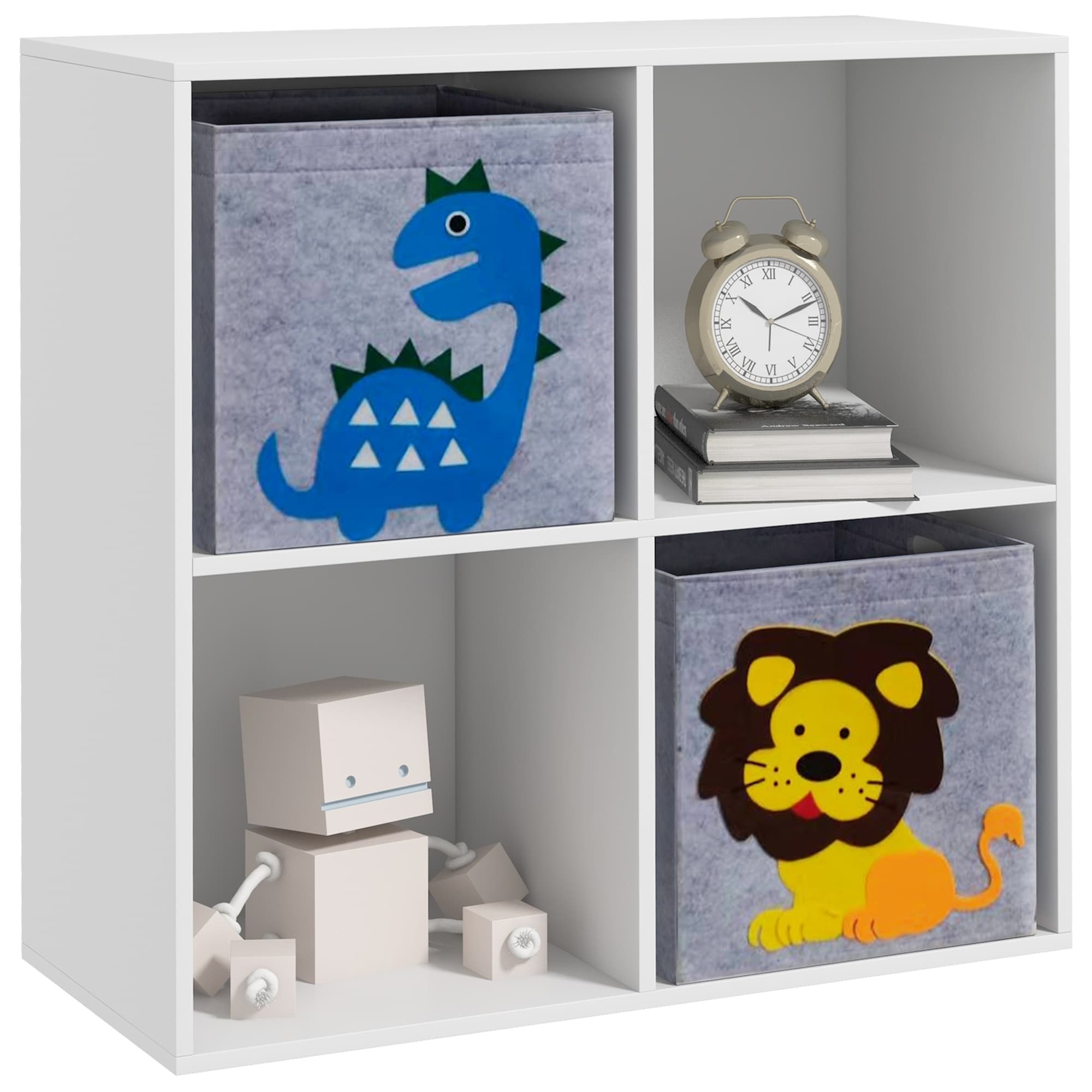 White Kids 4-Cube Toy Storage Unit with Fabric Animal Boxes - image 9