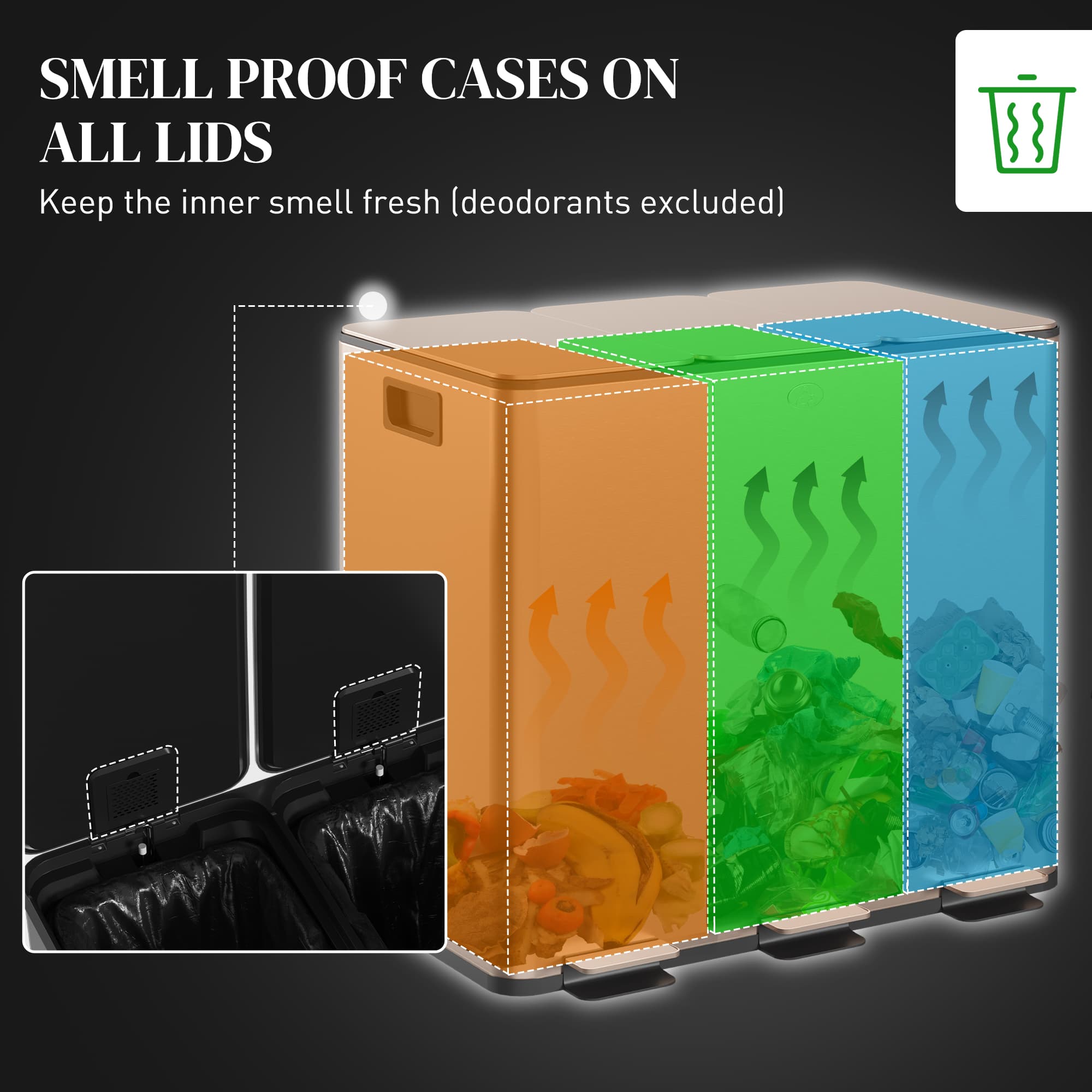 Gold Tone Triple Pedal Bin for Sorted Kitchen Waste - image 9