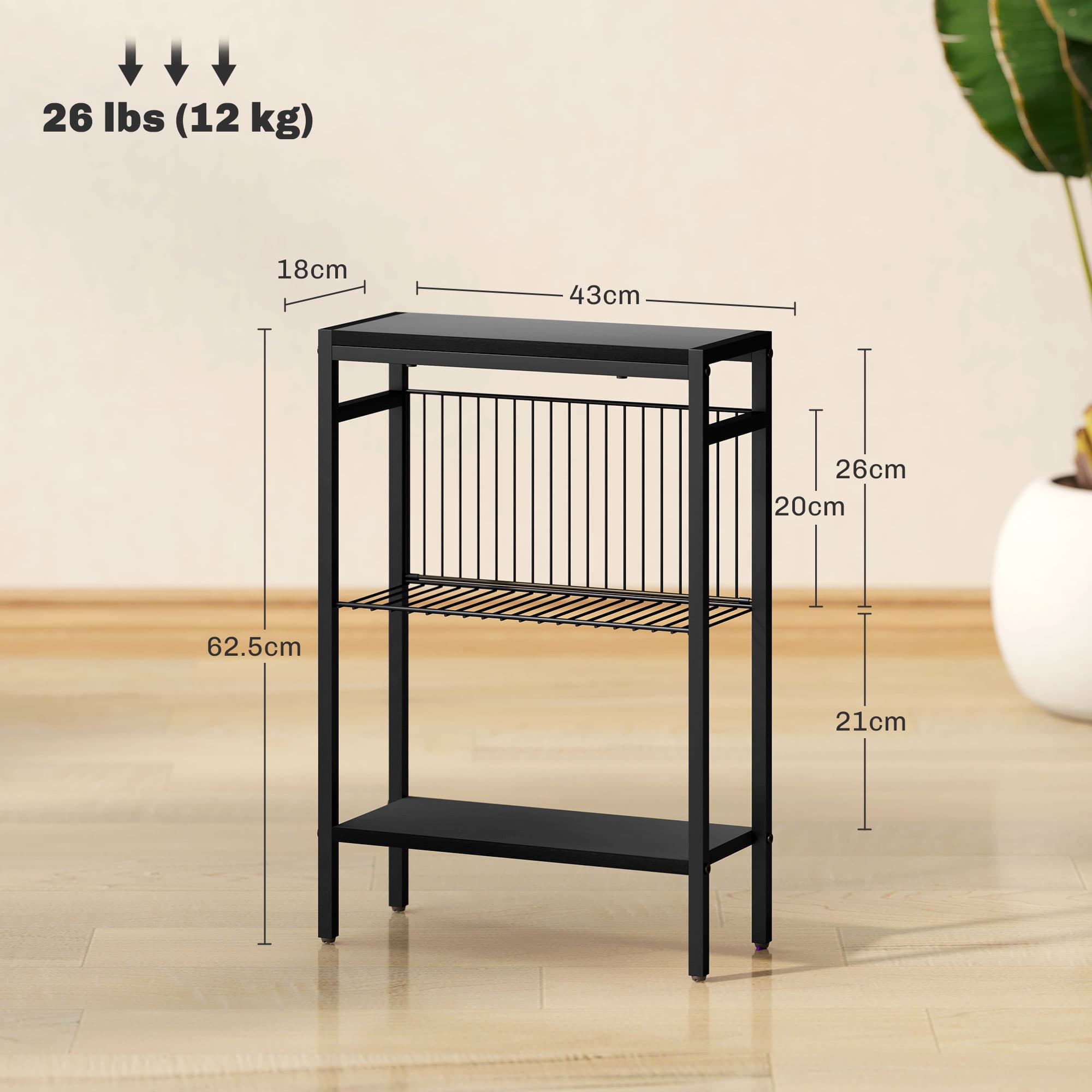 Slim Black Industrial Side Table with Three Shelves - image 10