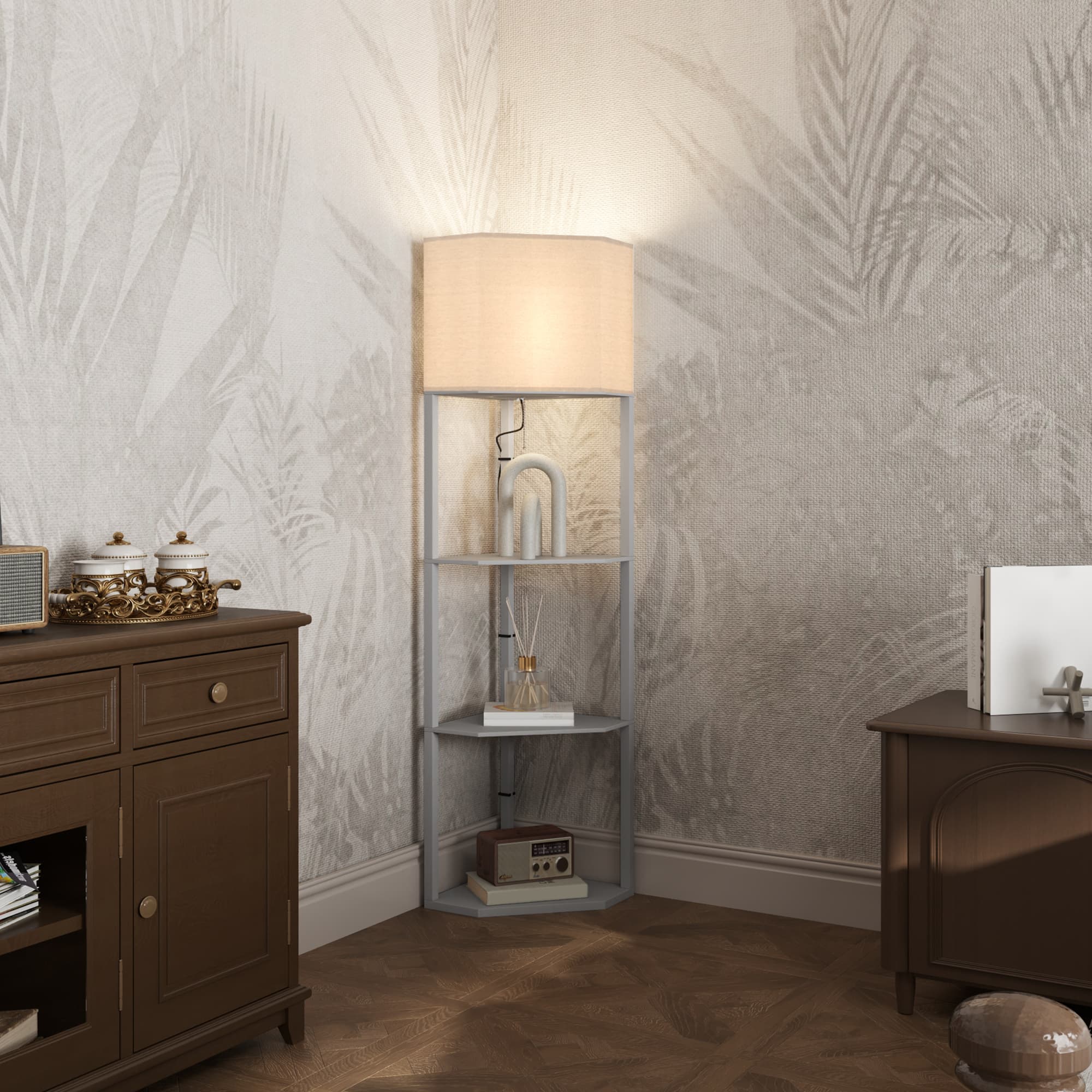 Transform Your Space with this Grey Corner Shelf Floor Lamp - image 5