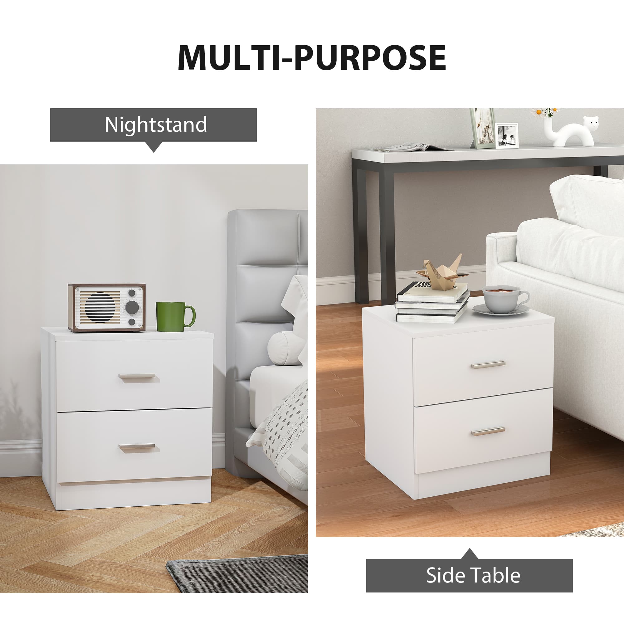 A Clean White Bedside Table With Two Drawers and a Flat Top - image 5
