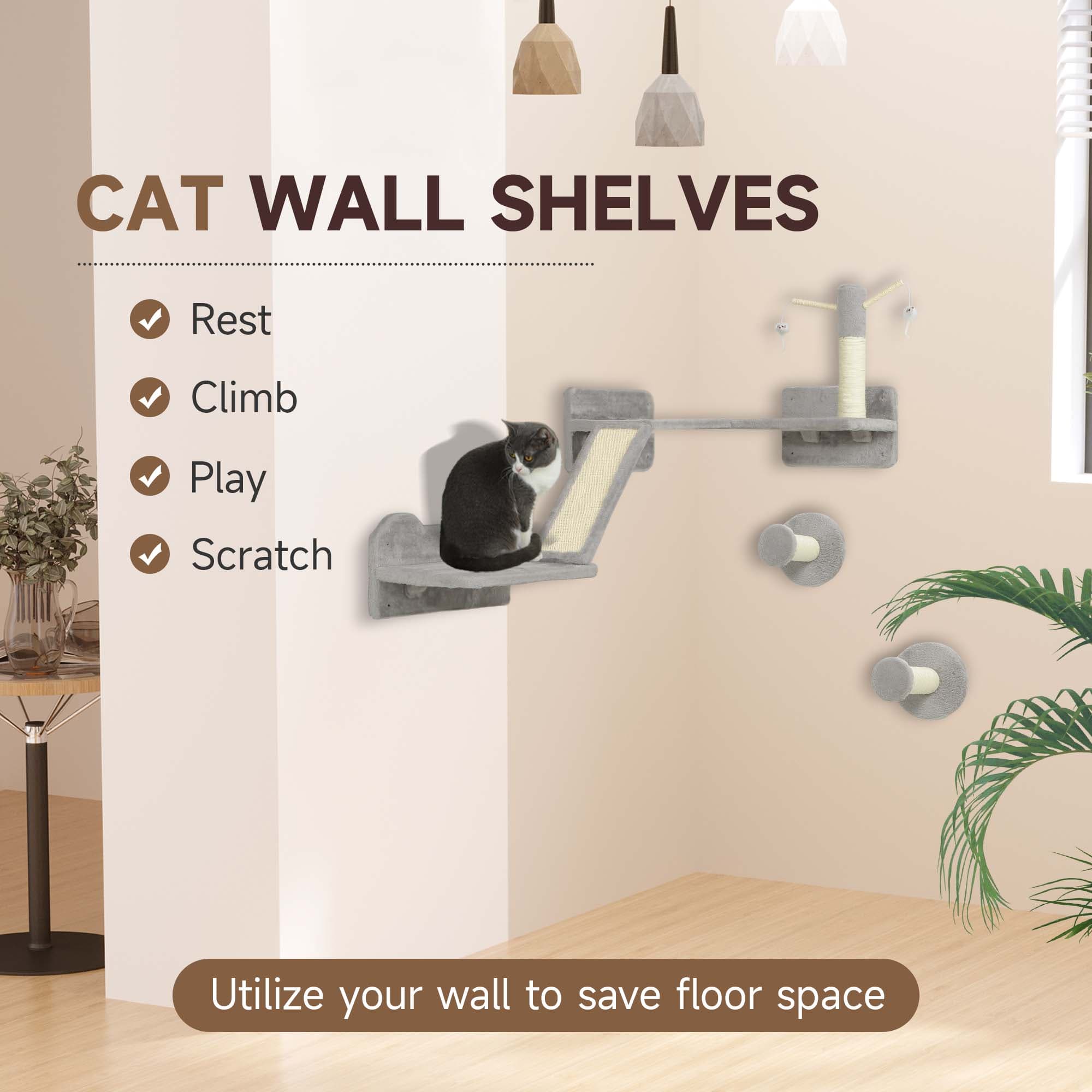 3-Piece Wall Cat Furniture with Climbing Ramp and Scratching Post - image 9