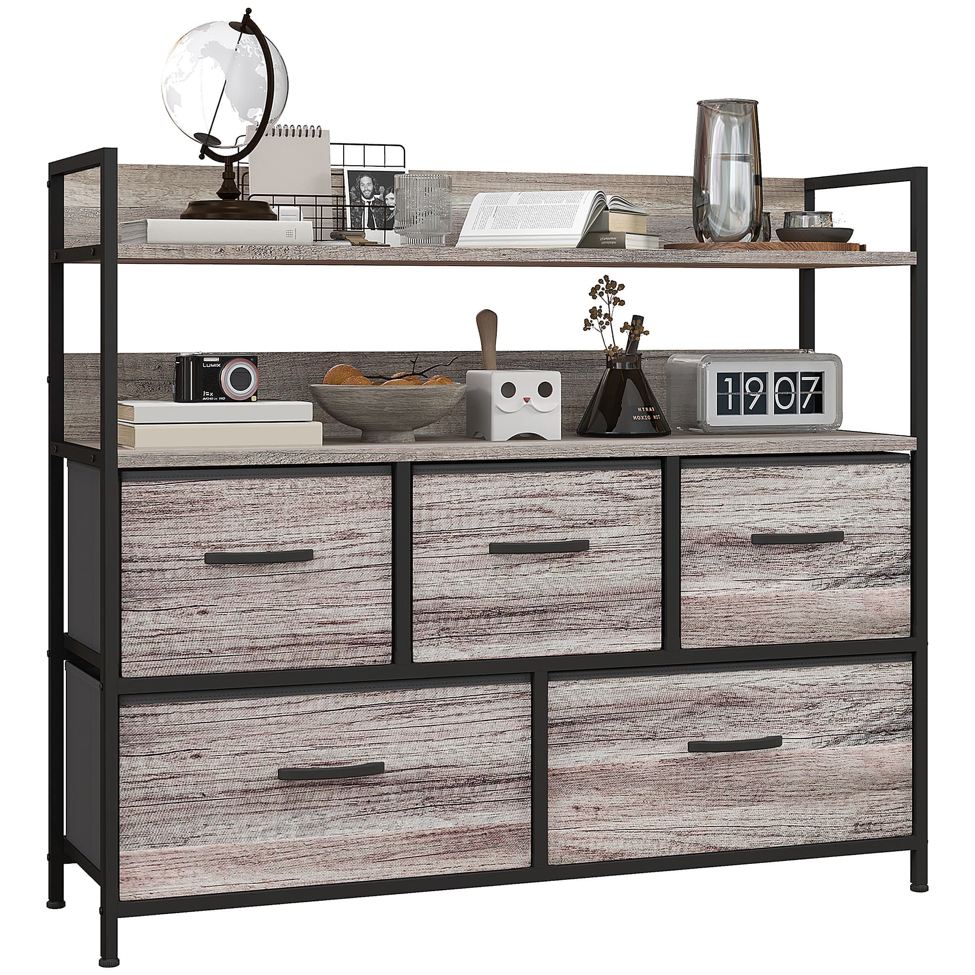 Transform Your Space with this Rustic 5-Drawer Chest - Grey Wood Effect