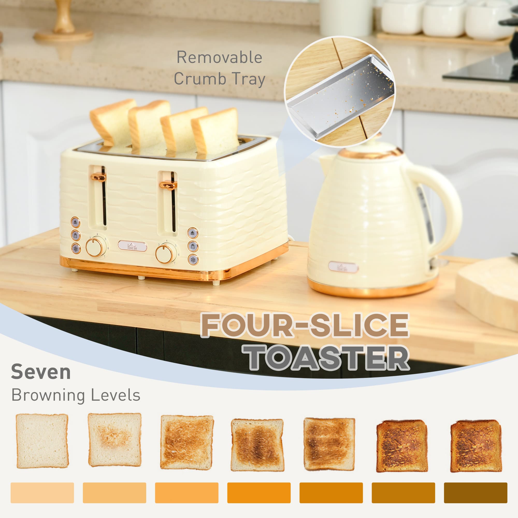 Effortless Breakfasts: Beige Kettle & 4-Slice Toaster Set - image 2